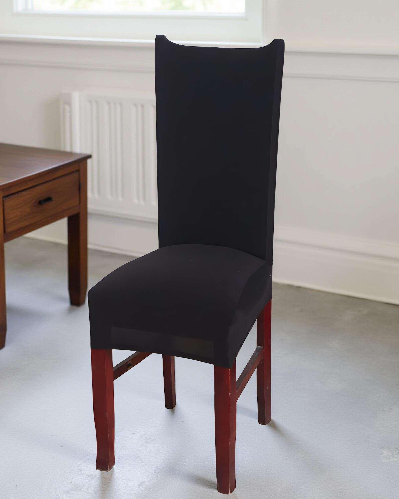 SET DE 6 FUNDAS DE SILLA ELASTICADAS COLOR NEGRO-2