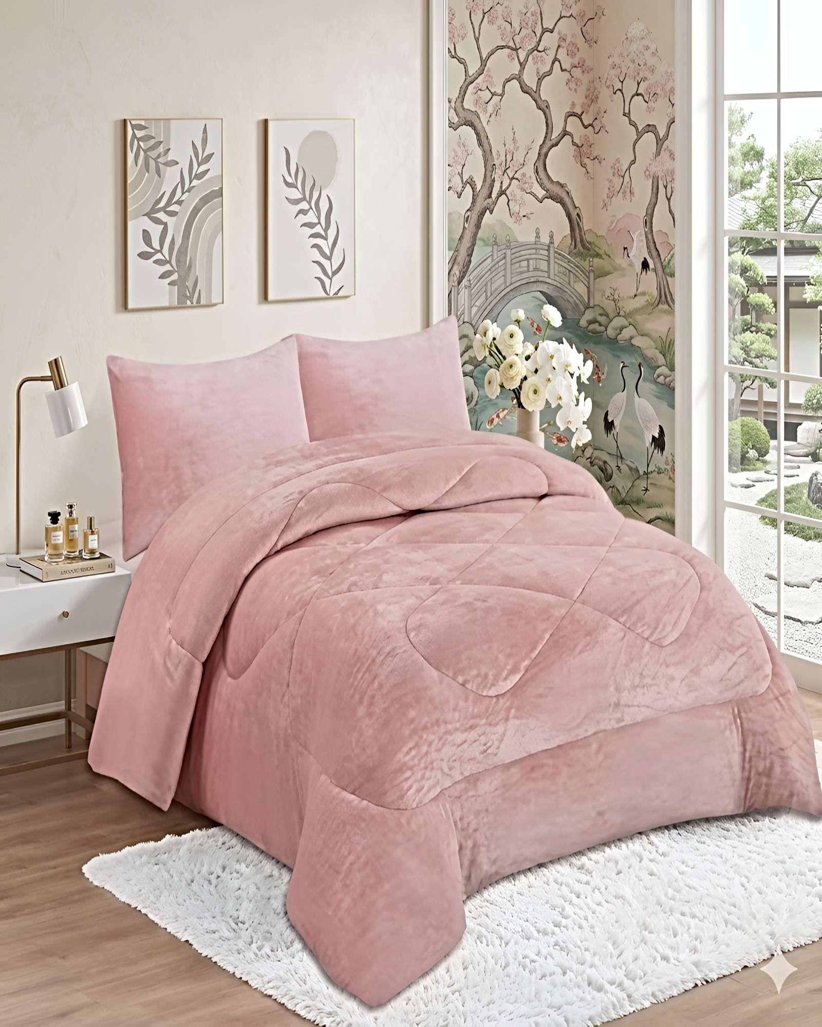 SET COBERTOR DE INVIERNO PLUSH 2 PLAZAS 230X250CM ROSA 3-3