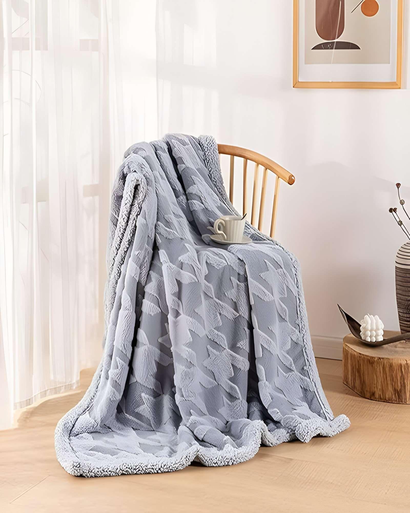 FRAZADA ELEGANTE 2 PLAZAS GRIS CLARO 200X230CM J6-4