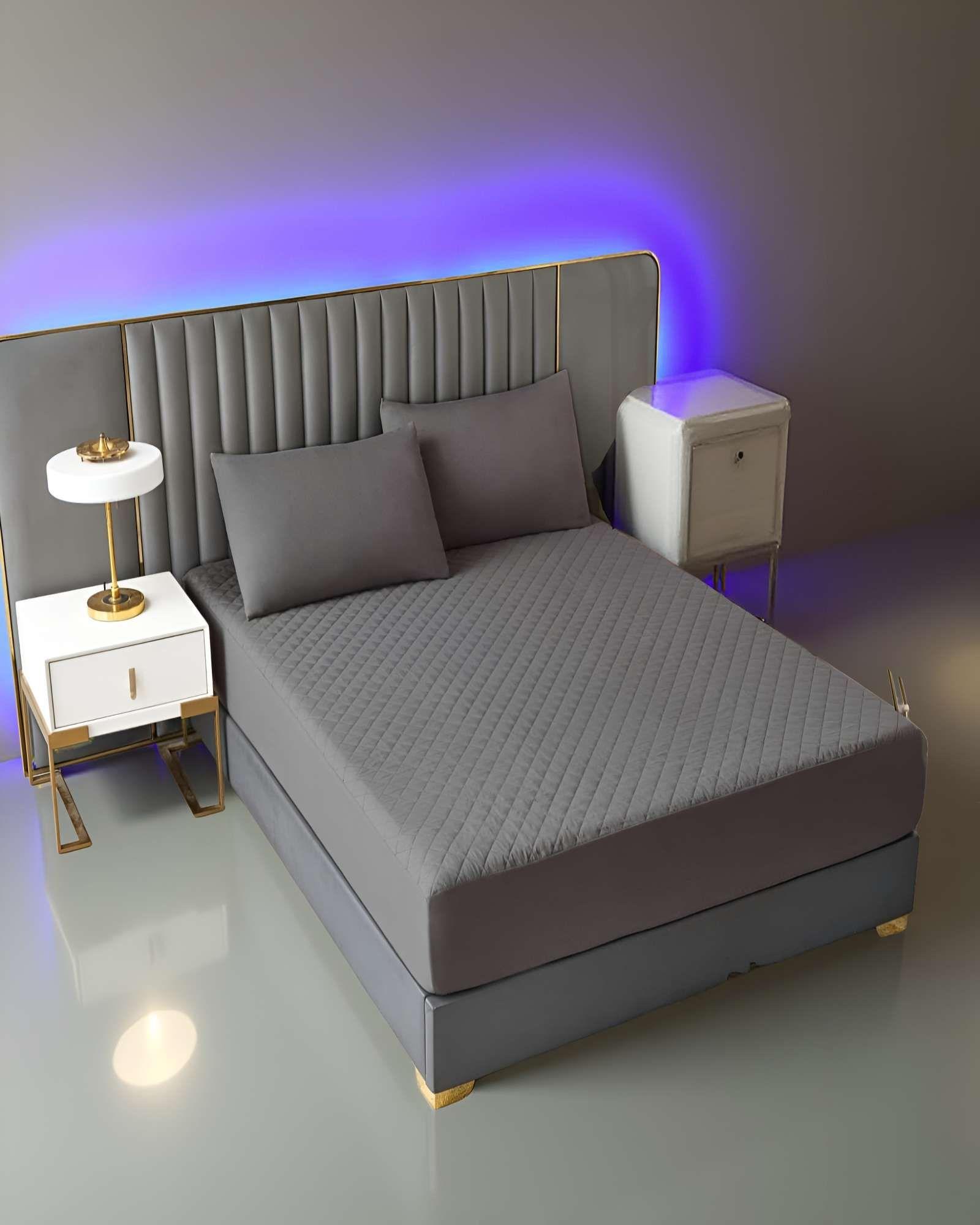 CUBRECOLCHON IMPERMEABLE 2 PLAZAS COLOR GRIS OSCURO-3