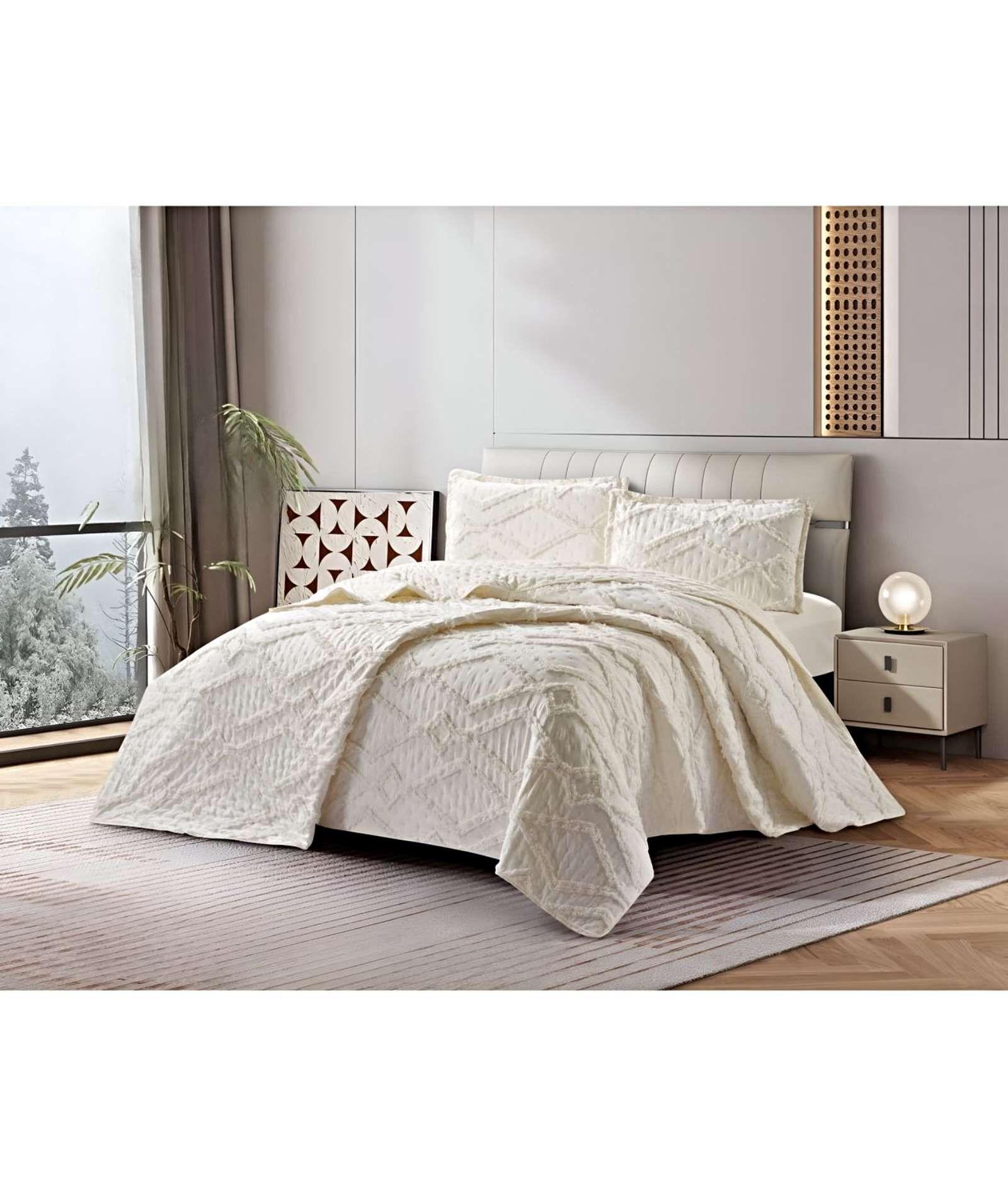 CUBRECAMA QUILT CON DISEÑO GEOMETRICO RELIEVE PLAZA Y MEDIA 180 x 230 cm 05-3