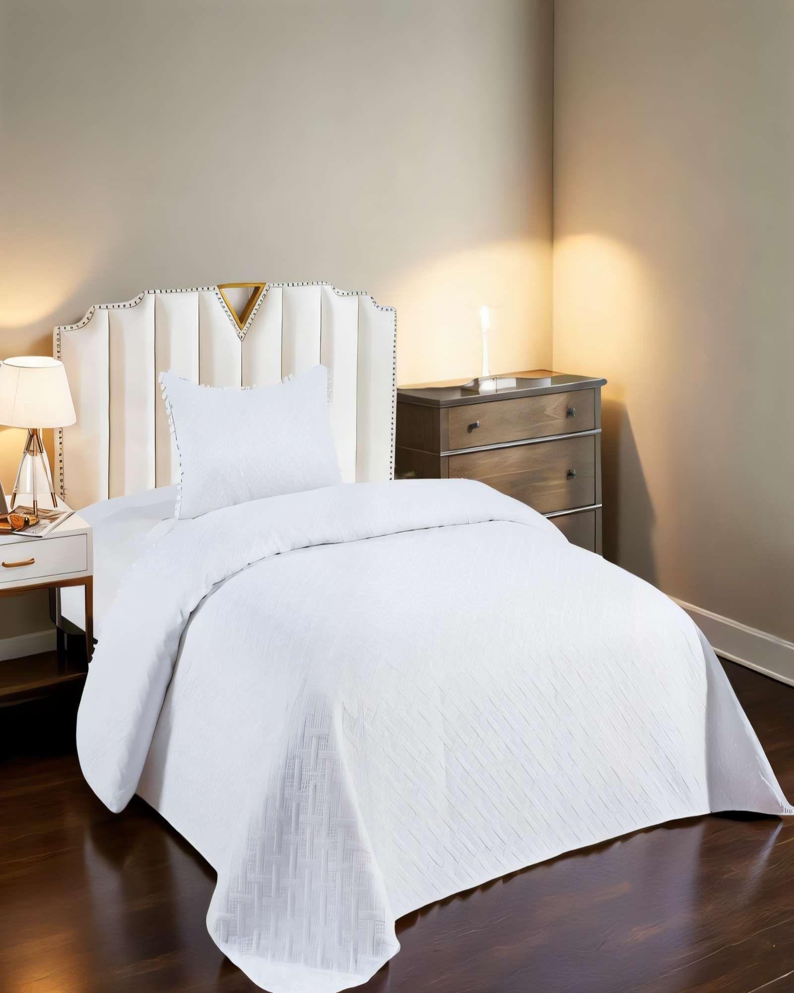 CUBRECAMA DE VERANO UNICOLOR CON POMPON PYM COLOR BLANCO-3