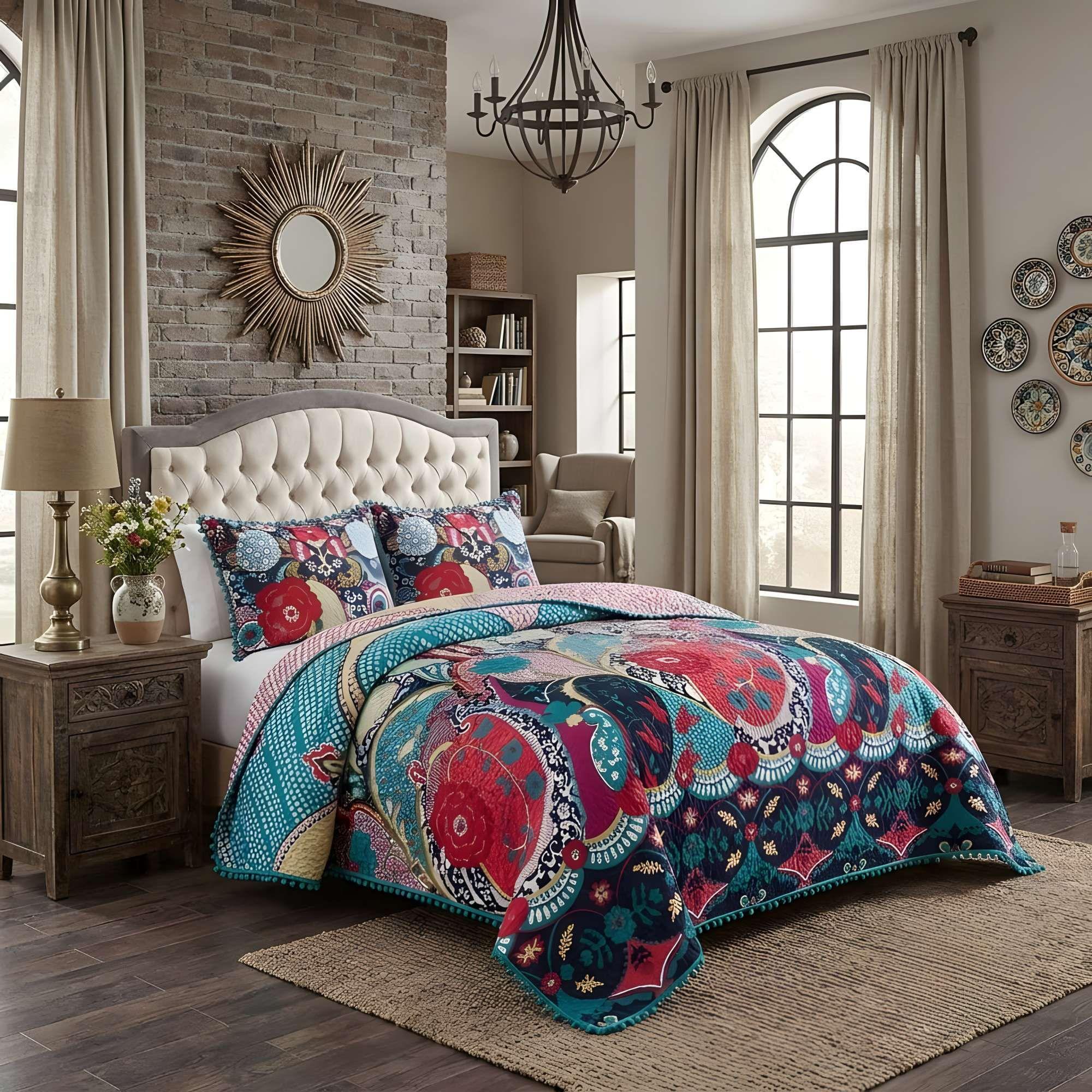 CUBRECAMA DE VERANO CON POMPONES Y DISEÑO KING 250cmx270cm A6-2