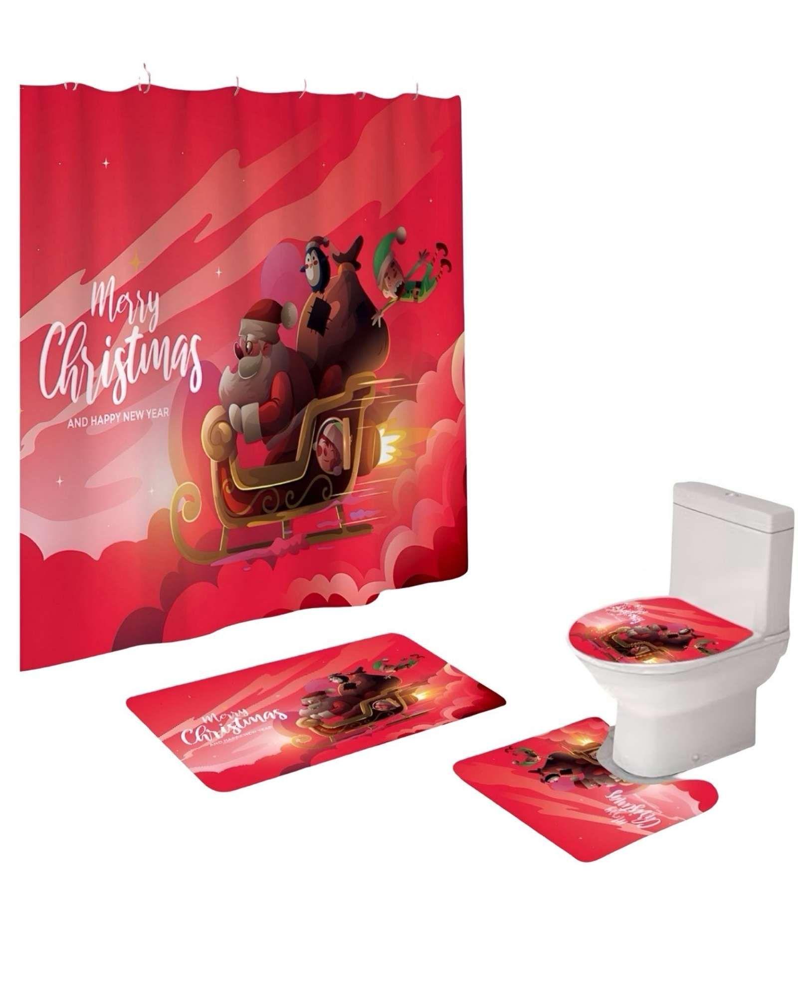 PACK 4 PIEZAS CORTINA DE BAÑO Y ALFOMBRAS DISEÑO NAVIDEÑO TF08-0