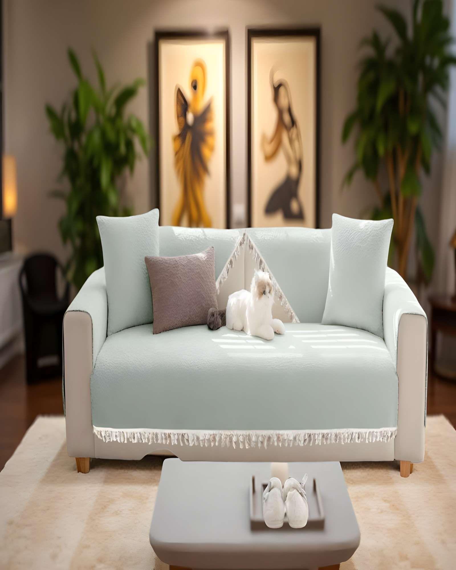 FUNDA DE SOFA DE 5 PIEZAS CON FLECOS VERDE MENTA-3