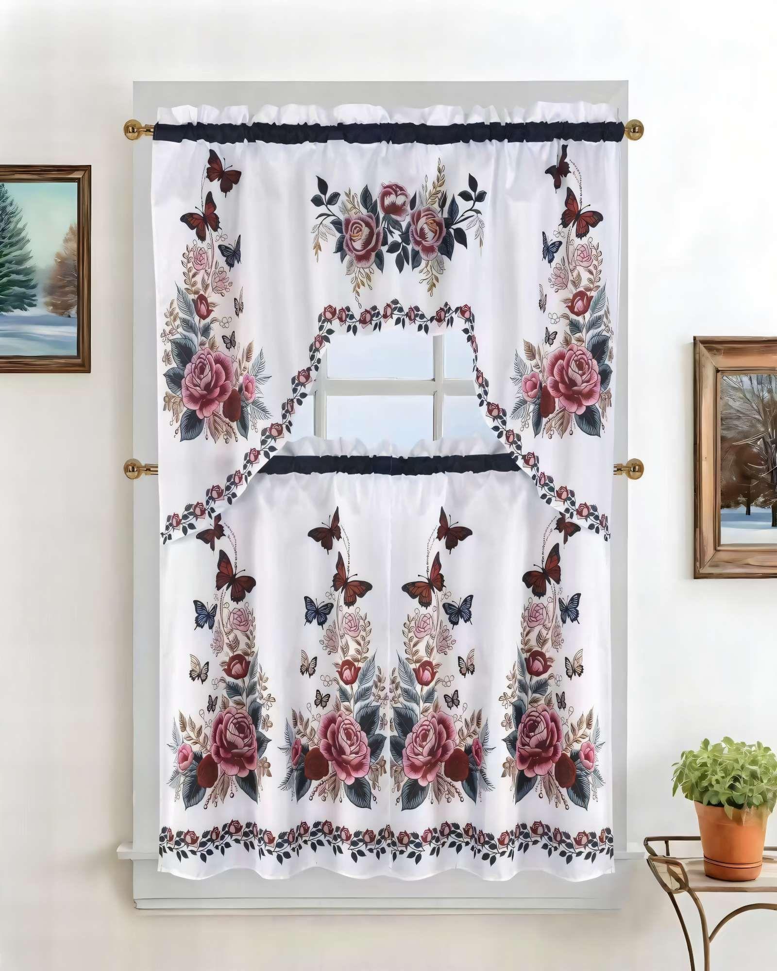 PACK DE CORTINA 3 PIEZAS PARA COCINA CON DISEÑO COLOR BLANCO -2