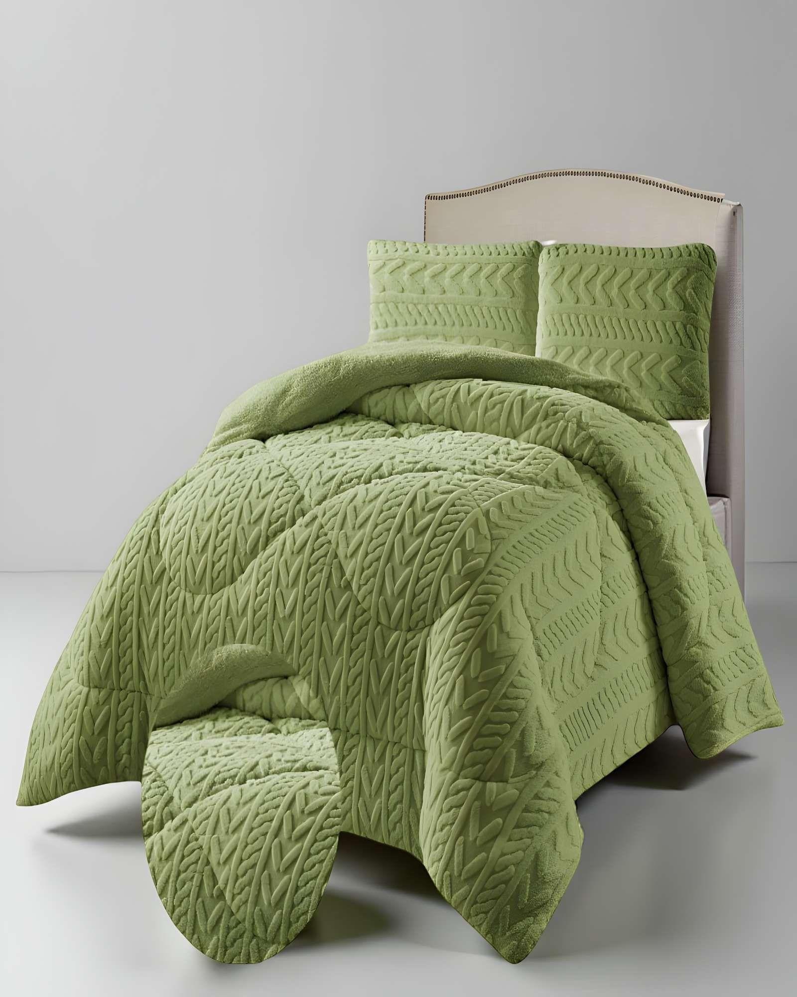 COBERTOR TEXTURIZADA DE INVIERNO DISEÑO 01 PLAZA Y MEDIA VERDE-2