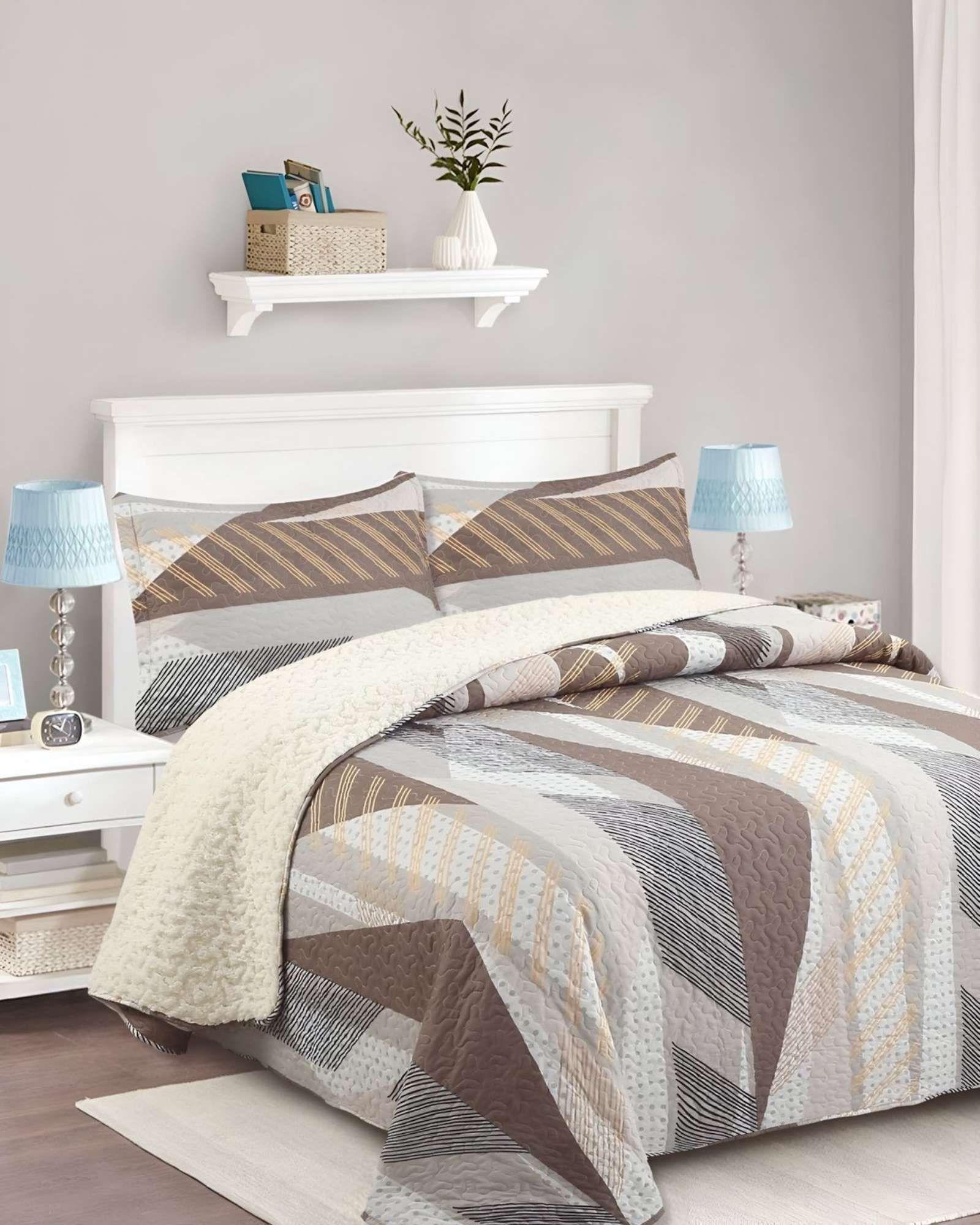 Quilt con sherpa 2 plaza beige J7-2