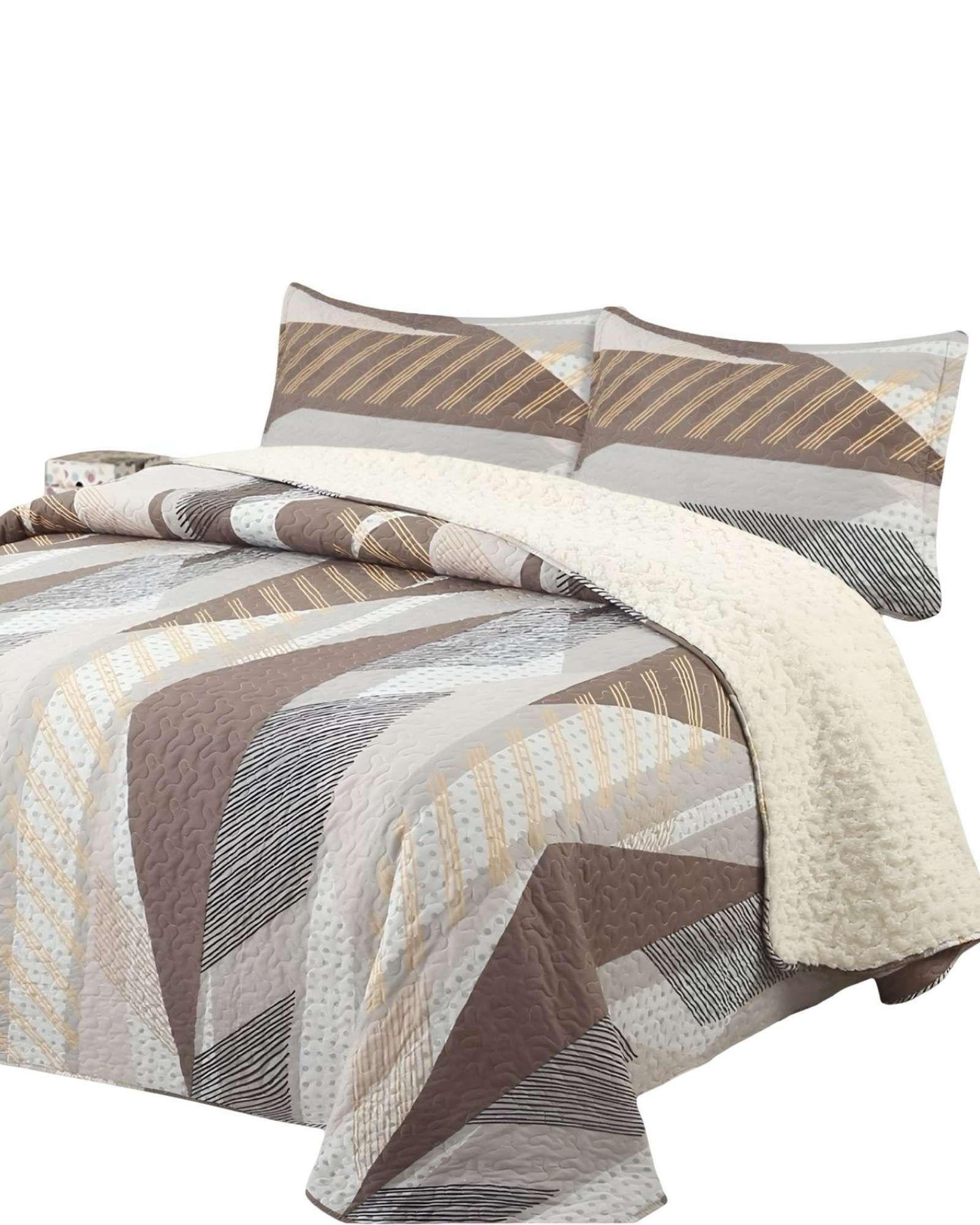 Quilt con sherpa 2 plaza beige J7-3