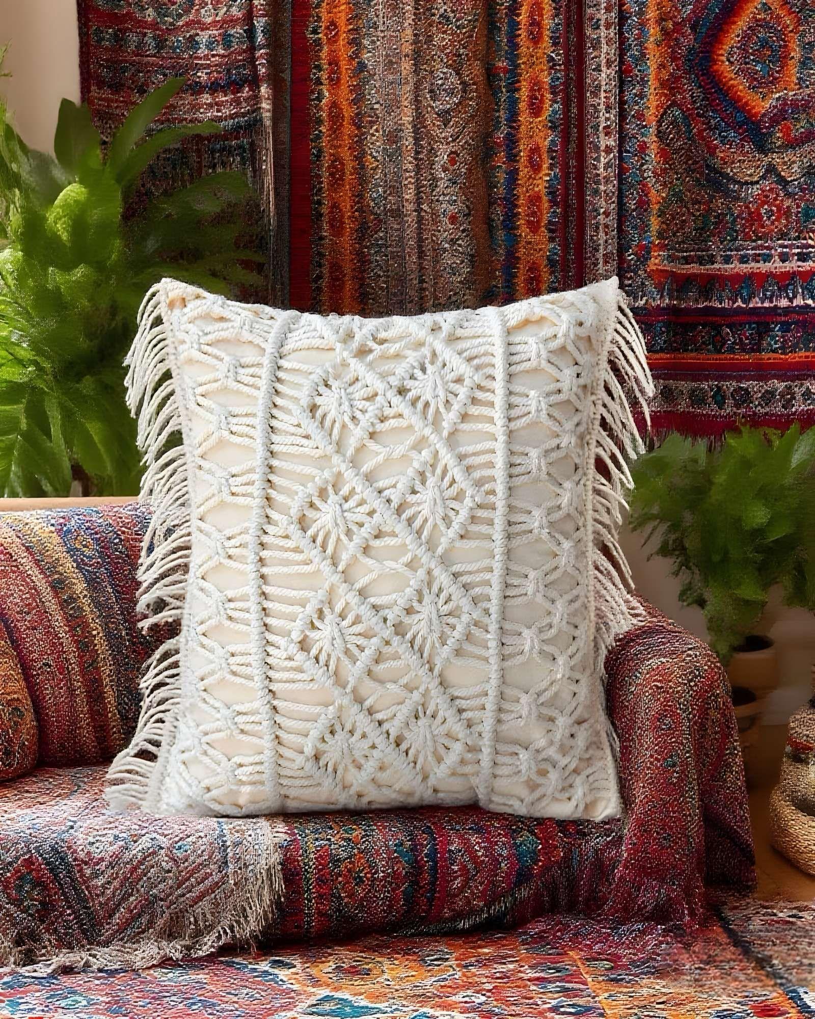 PACK DE 2 FUNDAS DE COJIN ESTILO BOHEMIO 45X45 CM BLANCO 01-3