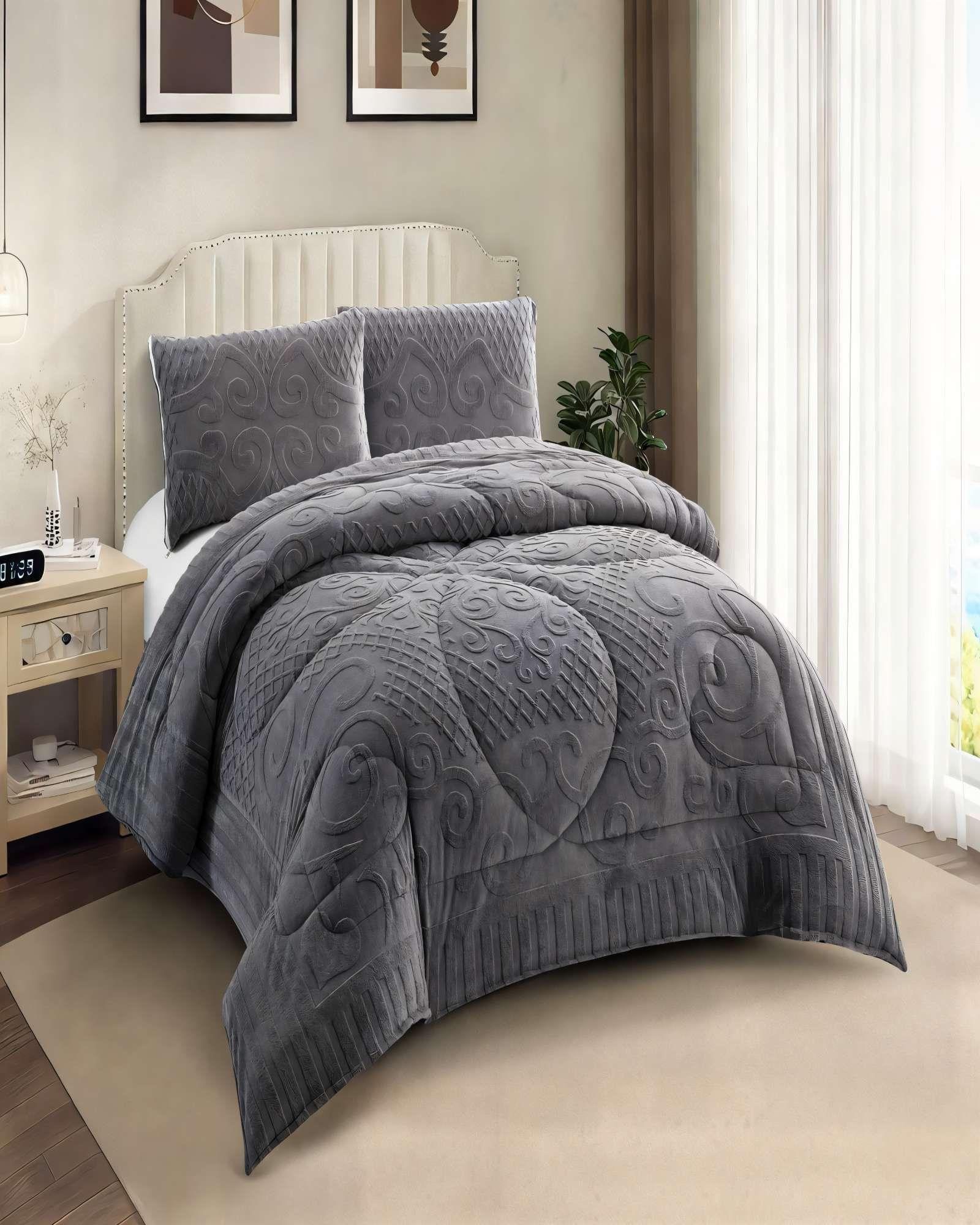 PLUMON PREMIUM CON TEXTURA DE RELIEVE  2 PLAZA COLOR GRIS -2