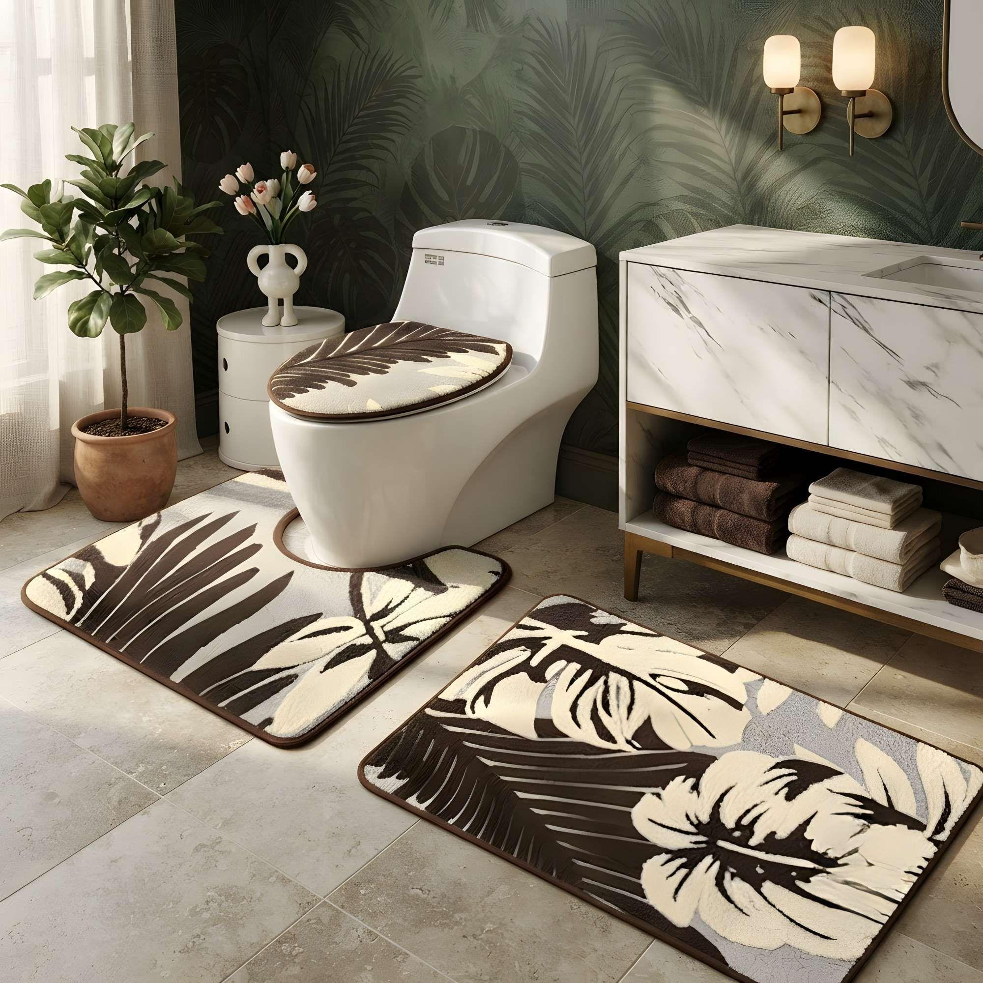 PACK PARA BAÑO DE 3 PIEZAS CON DISEÑO FLOR COLOR MARRON-0