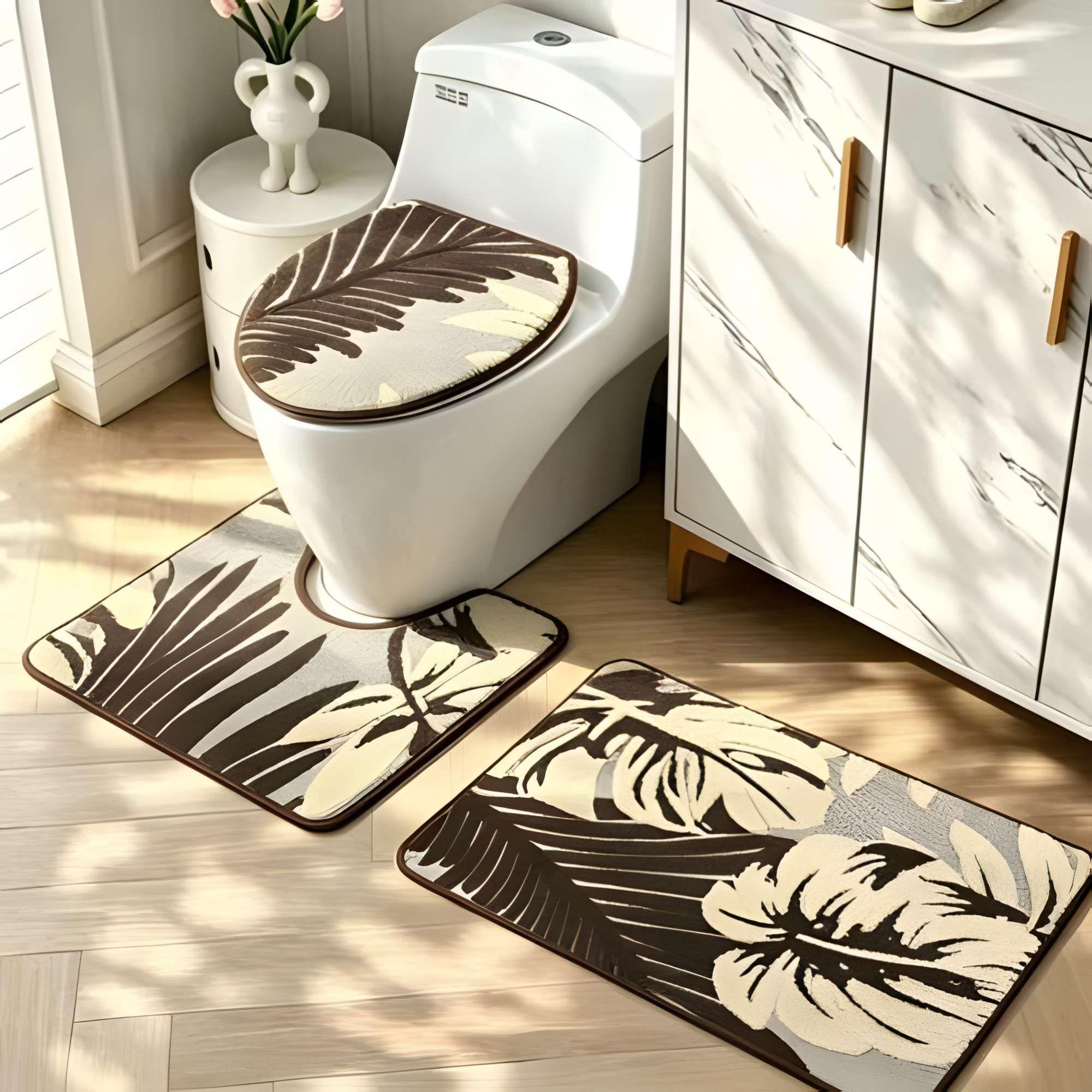 PACK PARA BAÑO DE 3 PIEZAS CON DISEÑO FLOR COLOR MARRON-2