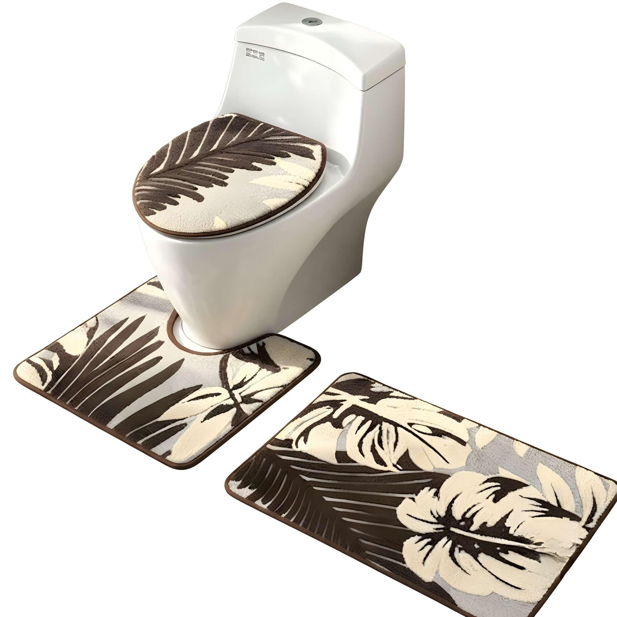 PACK PARA BAÑO DE 3 PIEZAS CON DISEÑO FLOR COLOR MARRON-3