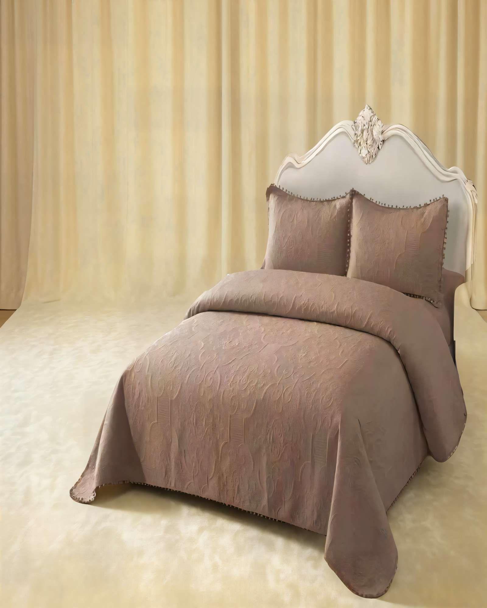 QUILT CUBRECAMA DE VERANO 1,5 PLAZAS CON POMPON COLOR MARRÓN-2