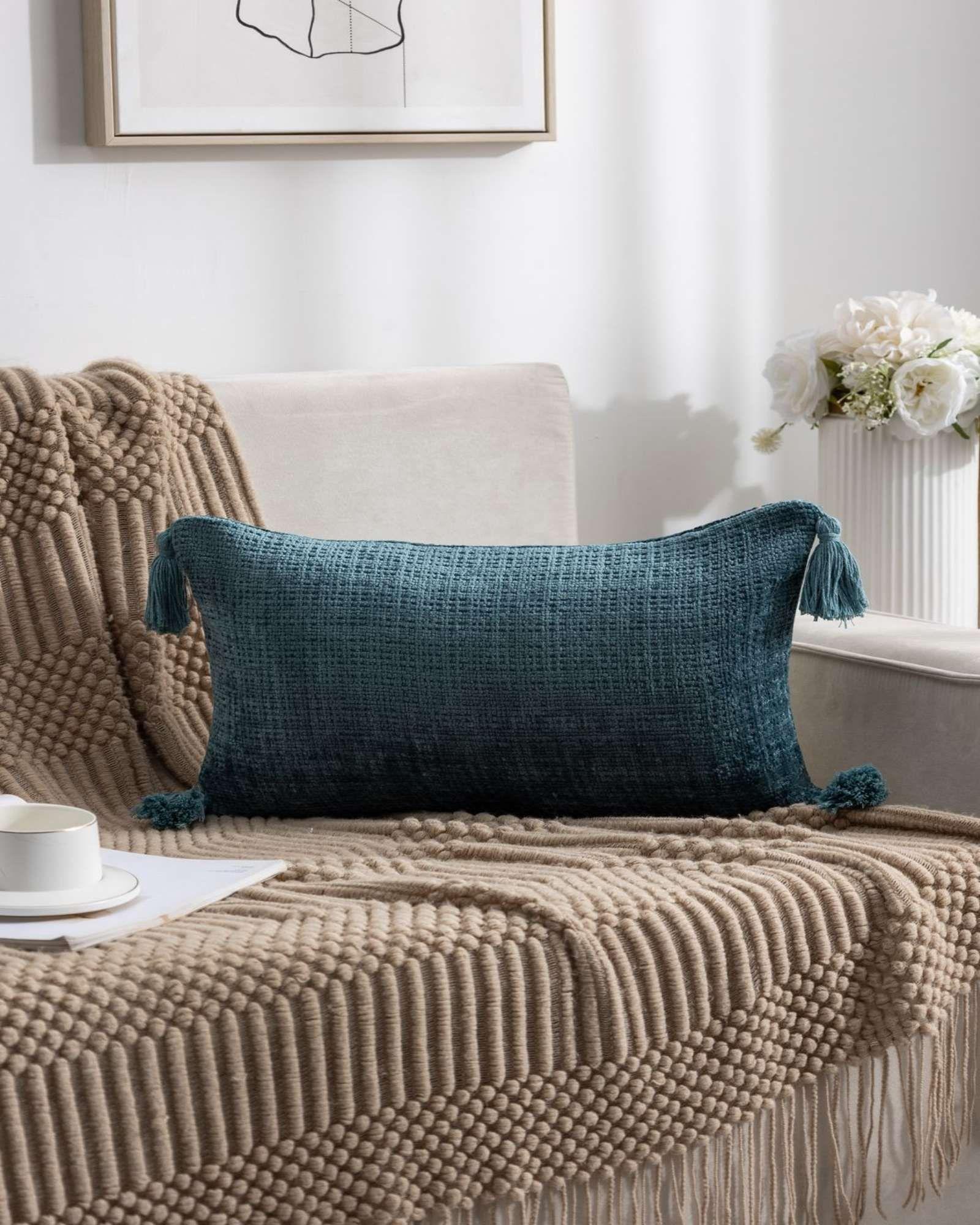 PACK DE 4 FUNDAS DE COJIN CHENILLE CON BORLAS 30X50 VERDE-3