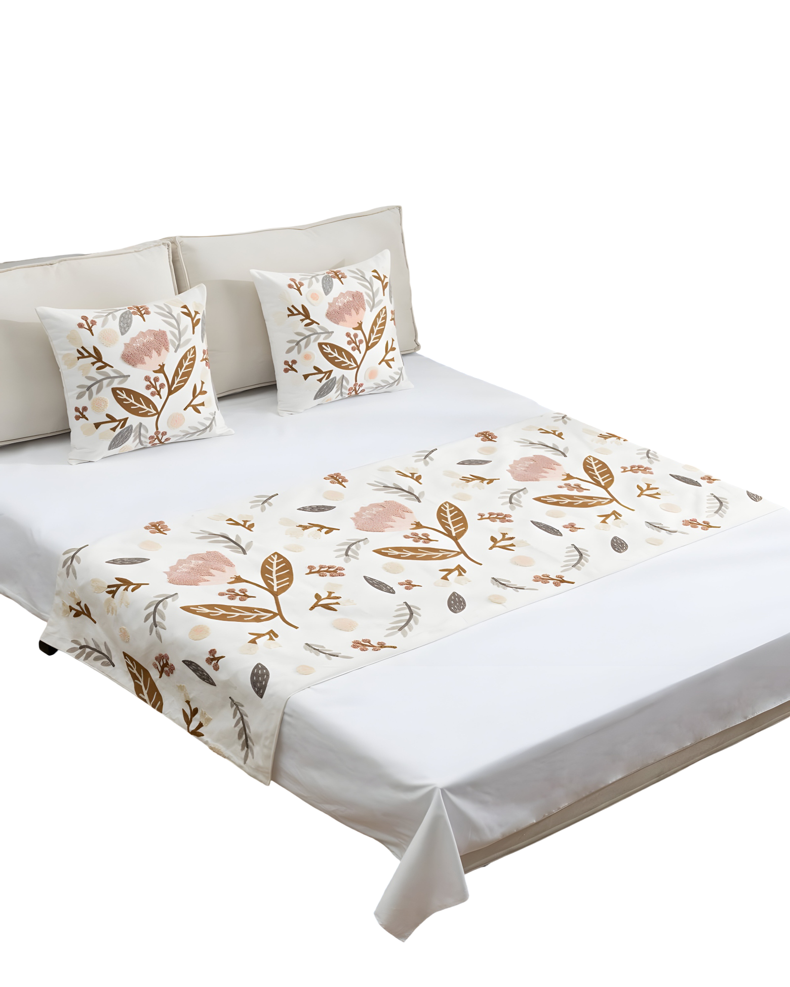 SET DE PIECERA BORDADA CON DOS FUNDAS BLANCO 06-0