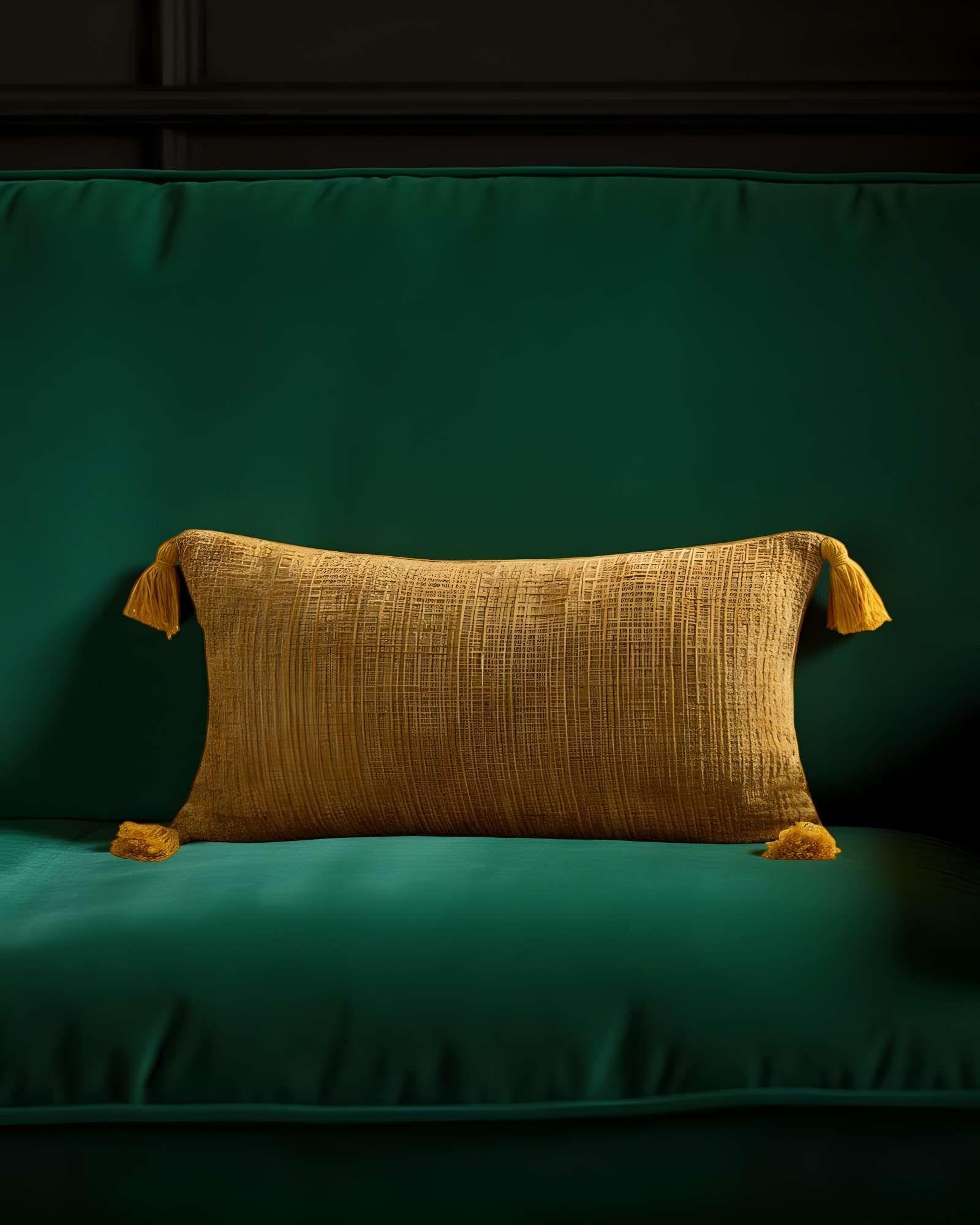 PACK DE 4 FUNDAS DE COJIN CHENILLE CON BORLAS 30X50 AMARILLO-2