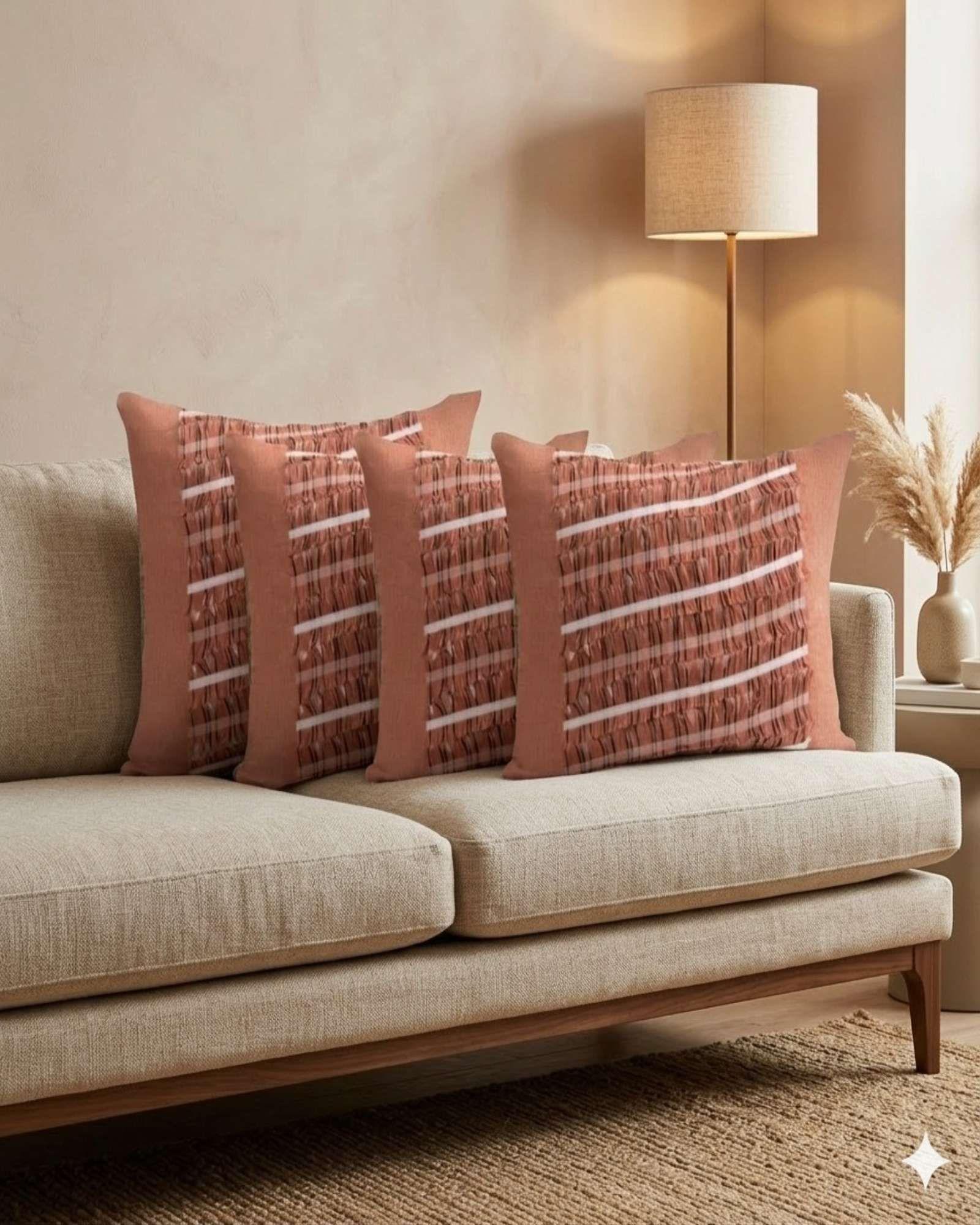 PACK DE 4 FUNDAS DE COJIN CHENILLE CON FLECOS TERRACOTA-2