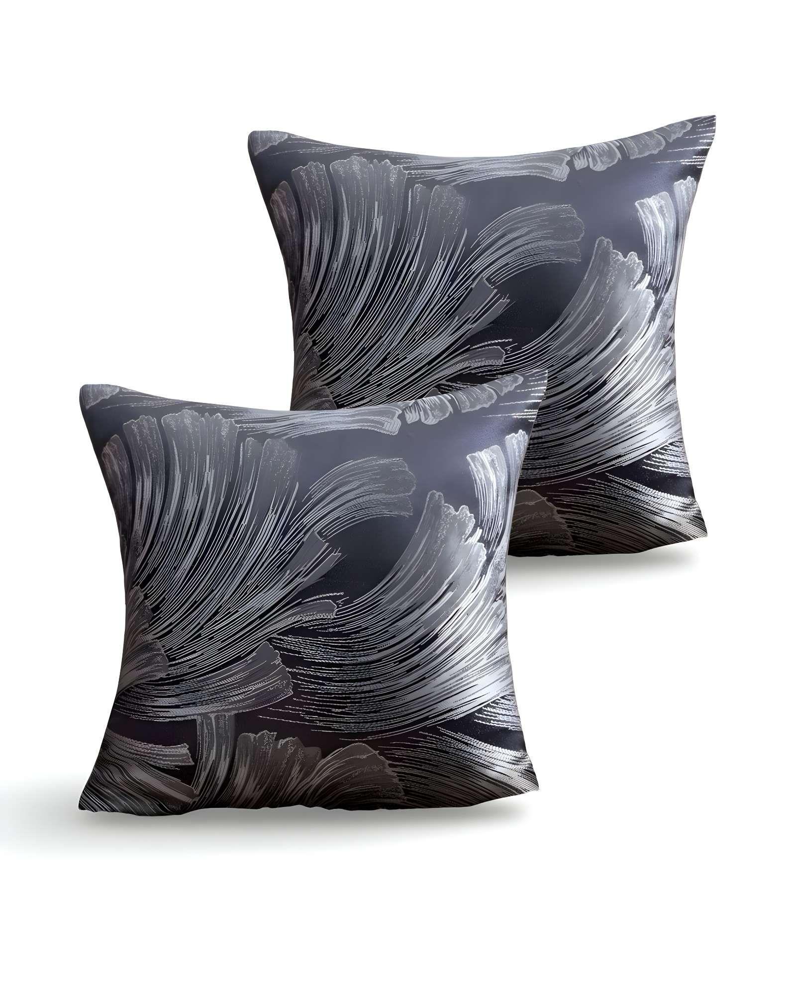 SET DE 2 FUNDAS DE COJINES SATIN DISEÑO HOJAS 45CM X 45 CM GRIS-2
