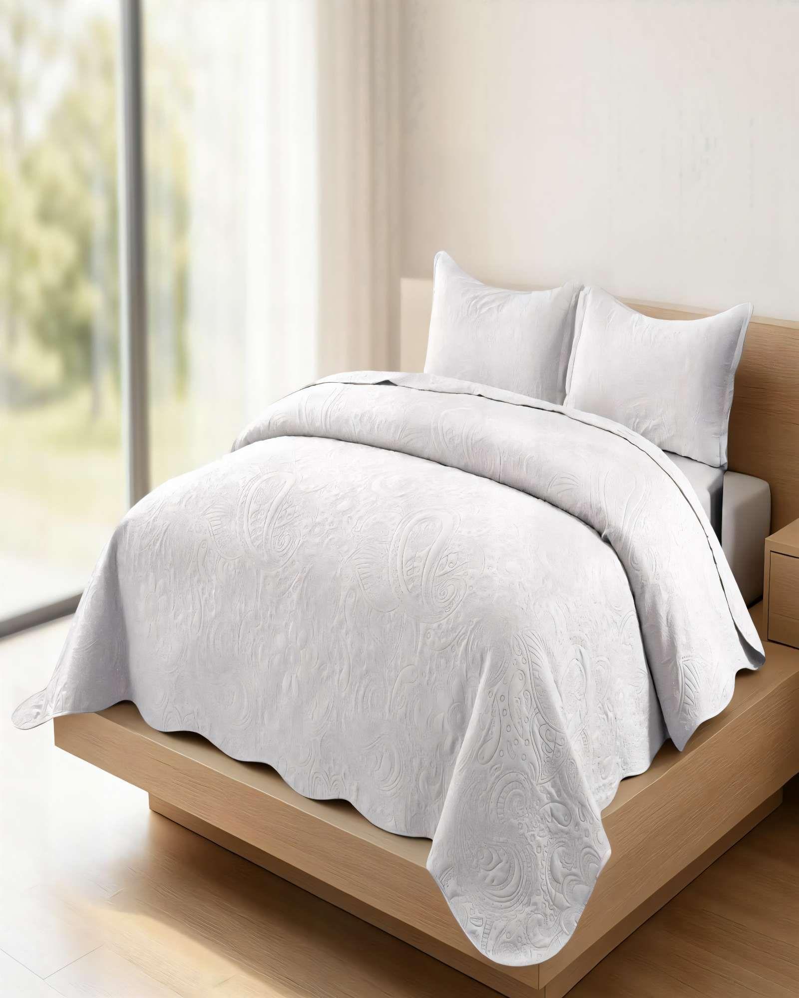 QUILT CUBRECAMA DE VERANO 2 PLAZAS CON RELIEVE COLOR BLANCO-2