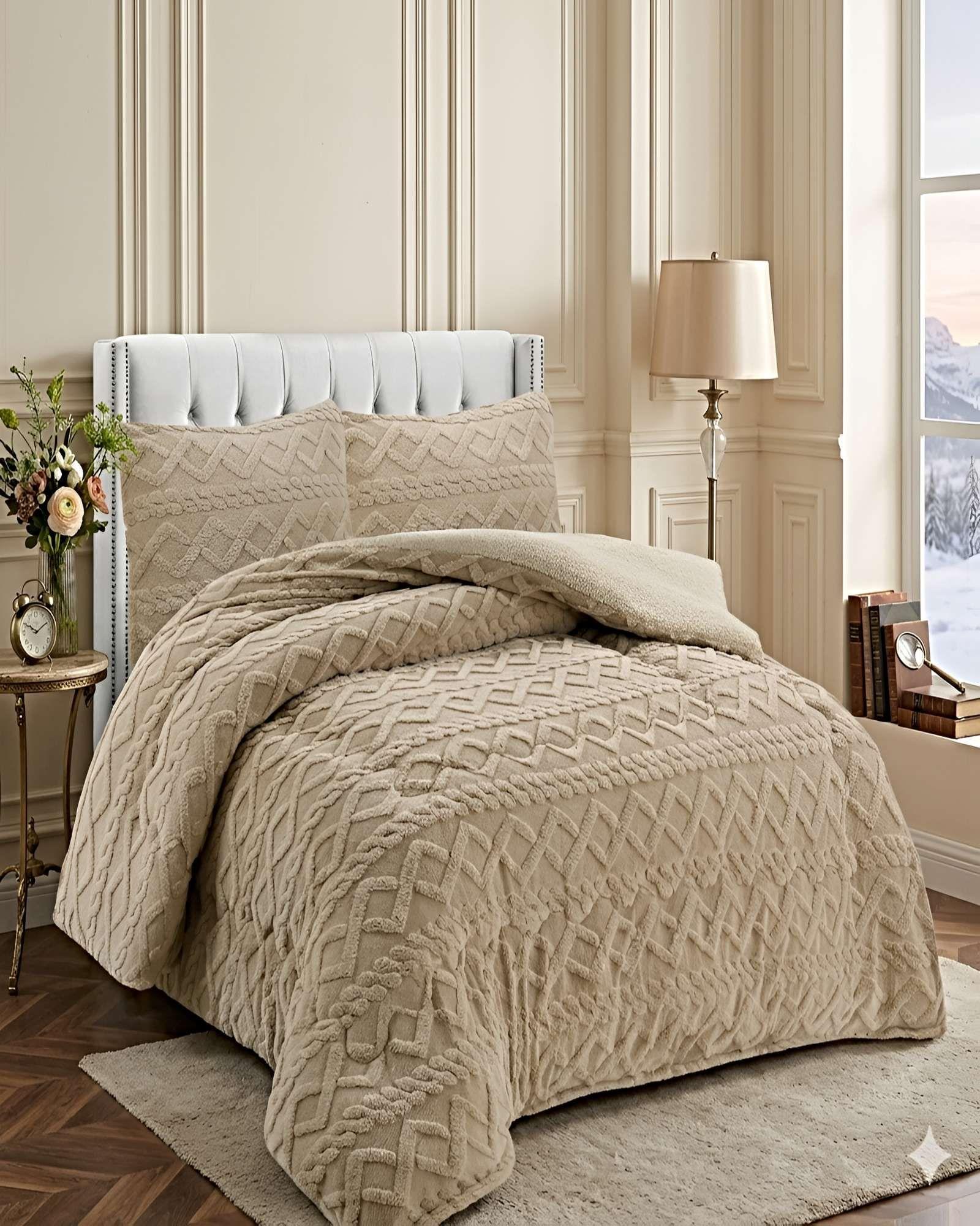 SET COBERTOR DE INVIERNO CON TEXTURA 1.5 PLAZA 180X200CM P CAFÉ C-2