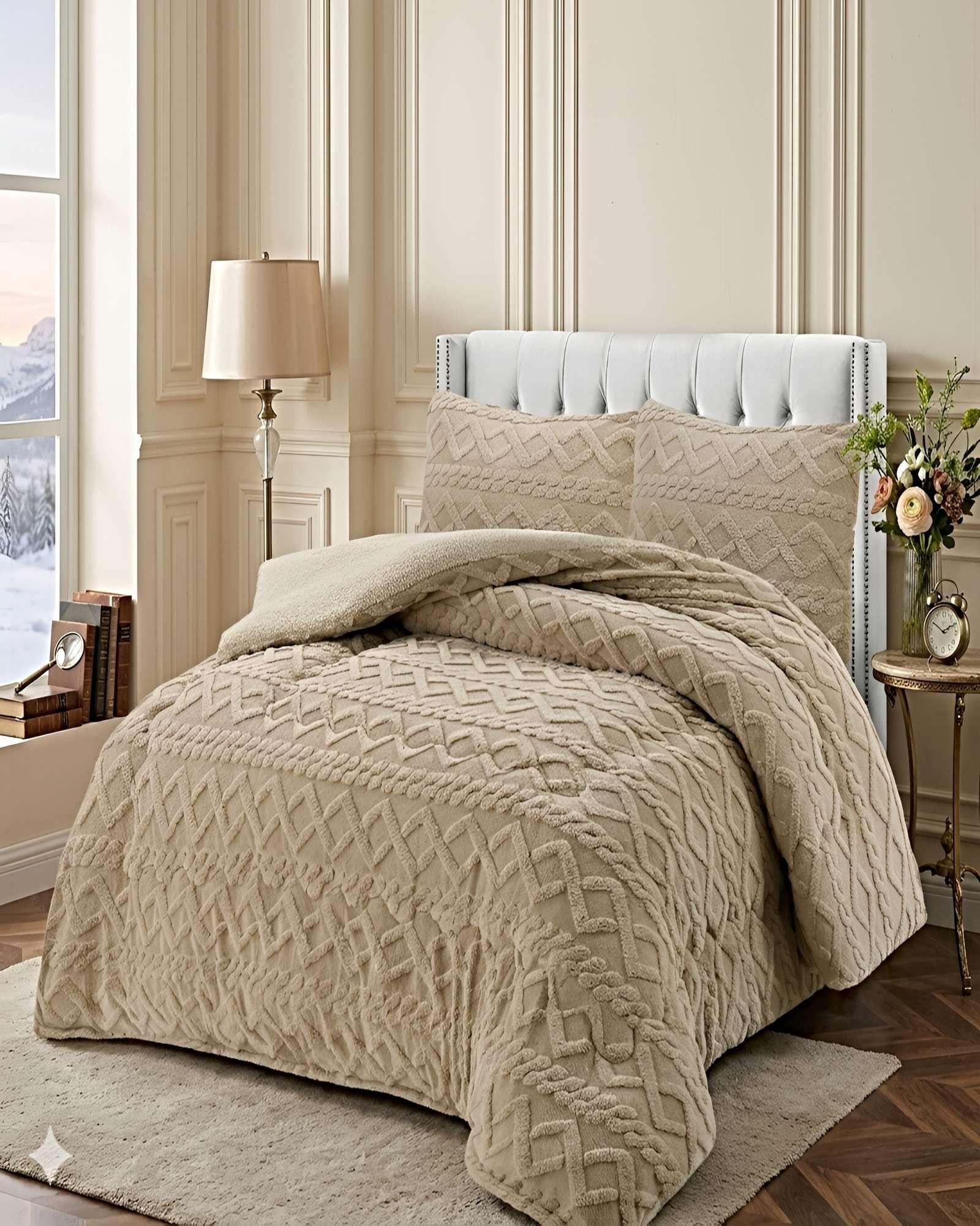 SET COBERTOR DE INVIERNO CON TEXTURA 1.5 PLAZA 180X200CM P CAFÉ C-3