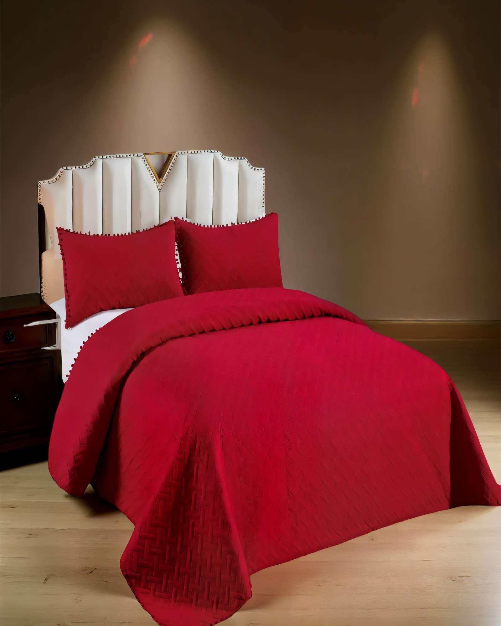 CUBRECAMA DE VERANO UNICOLOR CON POMPON KING COLOR ROJO -3