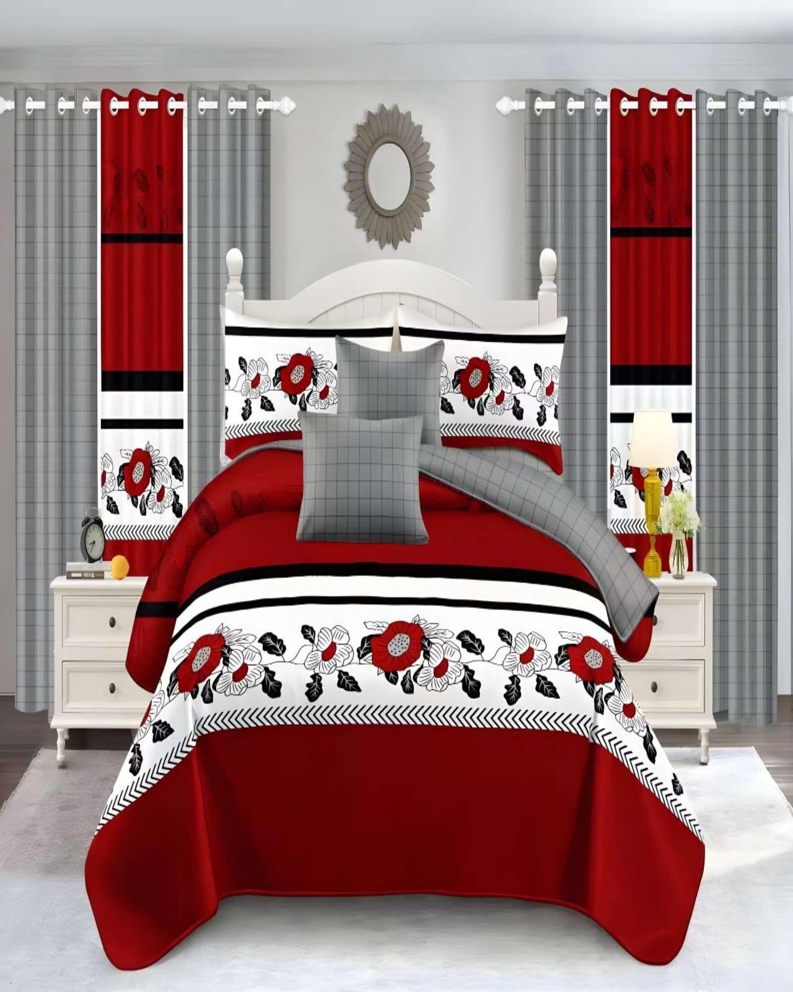 SET DE CAMA DE 9 PIEZAS INCLUYE CUBRECAMA MAS JUEGO DE SABANAS MAS CORTINAS 03-3