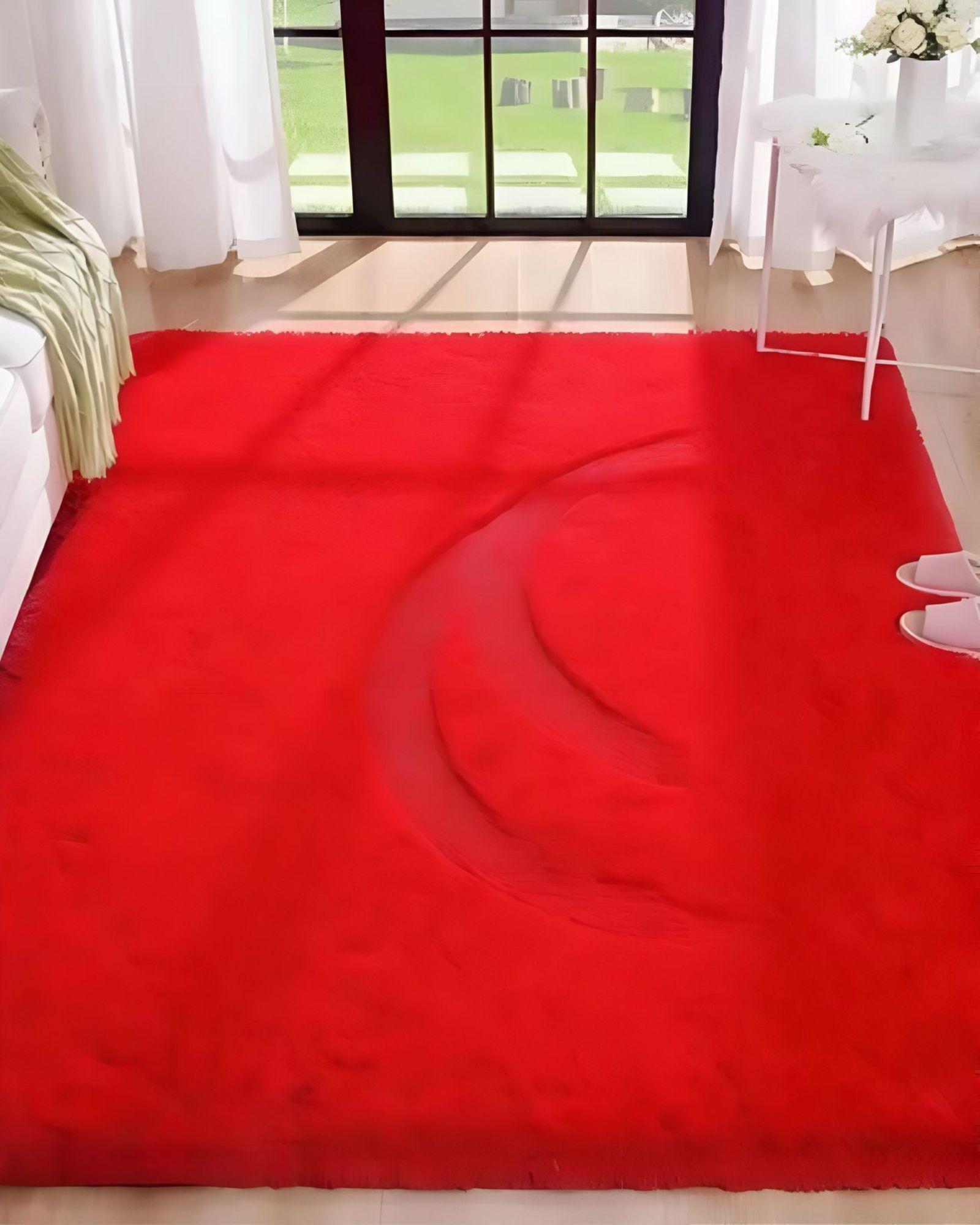Alfombra peluda Suave 180 x 200 cm Primera Calidad Rojo-2