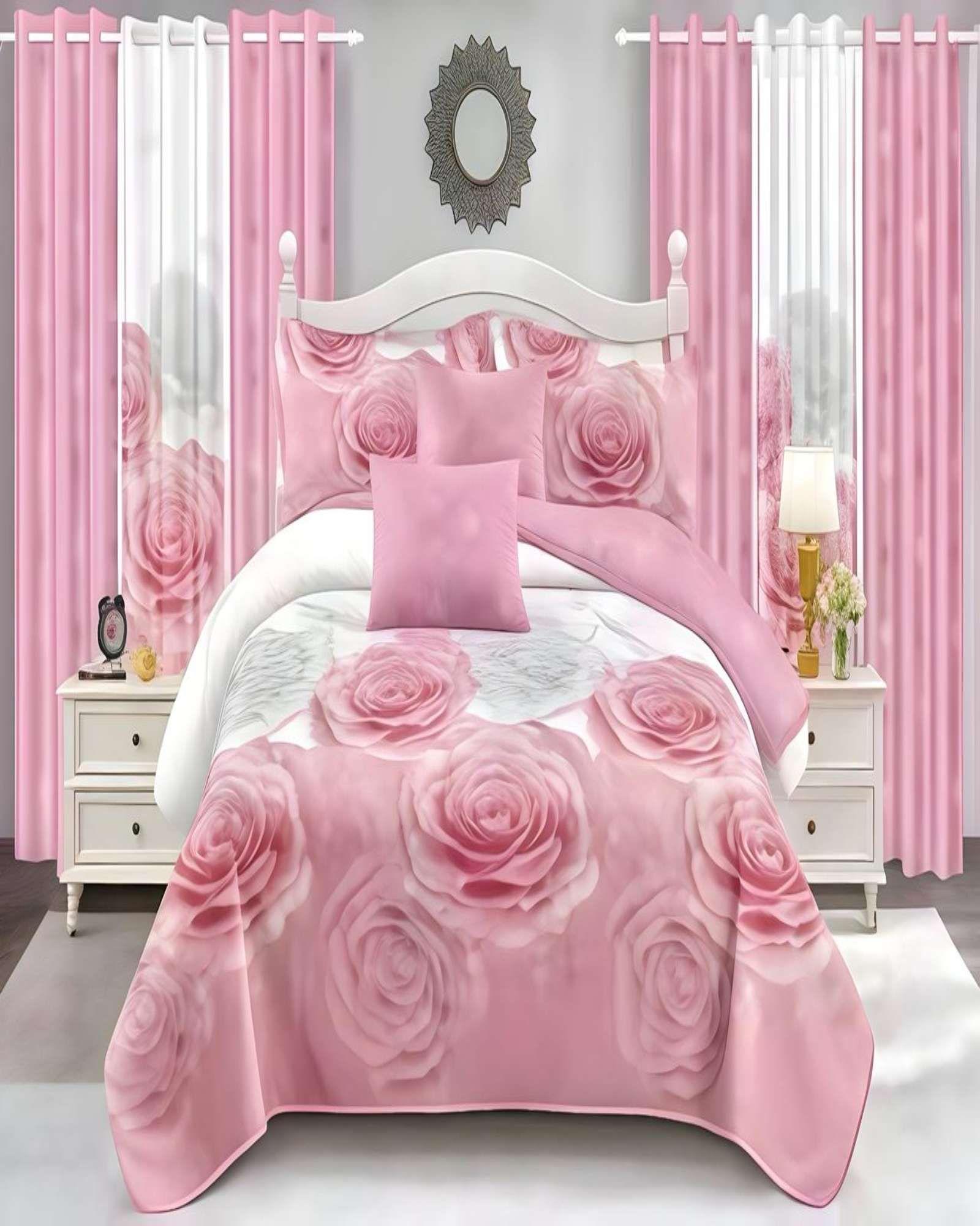 SET DE CAMA DE 9 PIEZAS INCLUYE CUBRECAMA MAS JUEGO DE SABANAS MAS CORTINAS 02-3