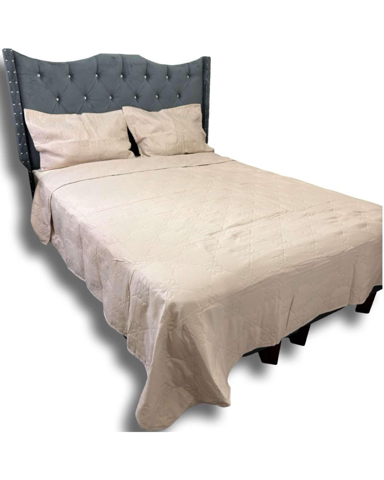 QUILT COLCHA DE LUJO VERANO DELGADO PLAZA Y MEDIA BEIGE-2