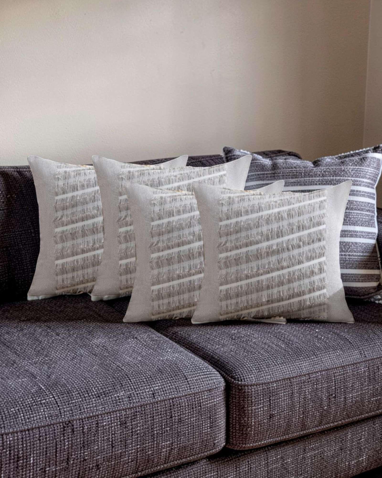 PACK DE 4 FUNDAS DE COJIN CHENILLE CON FLECOS GRIS CLARO-2