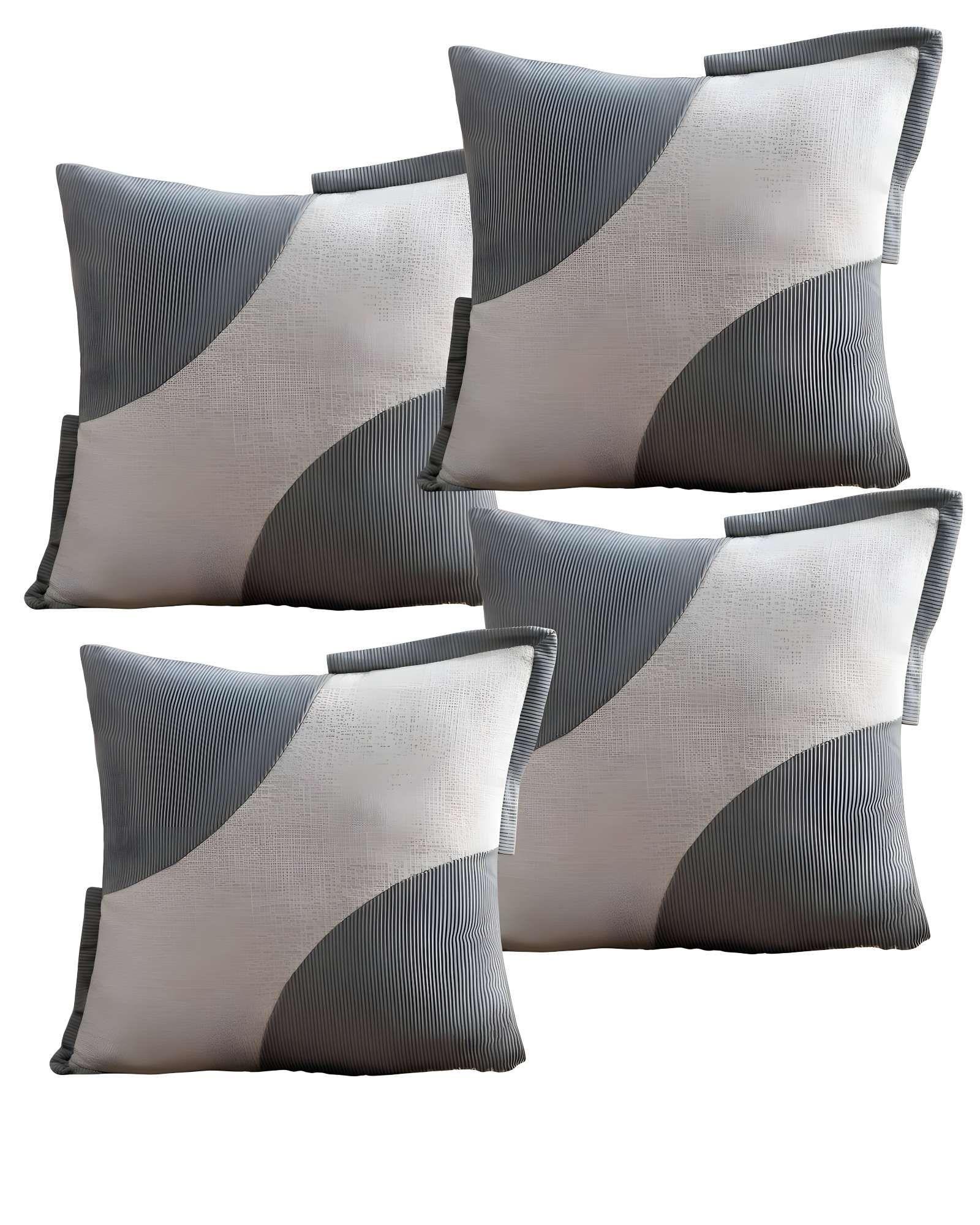 SET DE 4 FUNDAS DE COJINES DISEÑO TELA PANA EMPALMADO 45CM X 45 CM GRIS CLARO-2