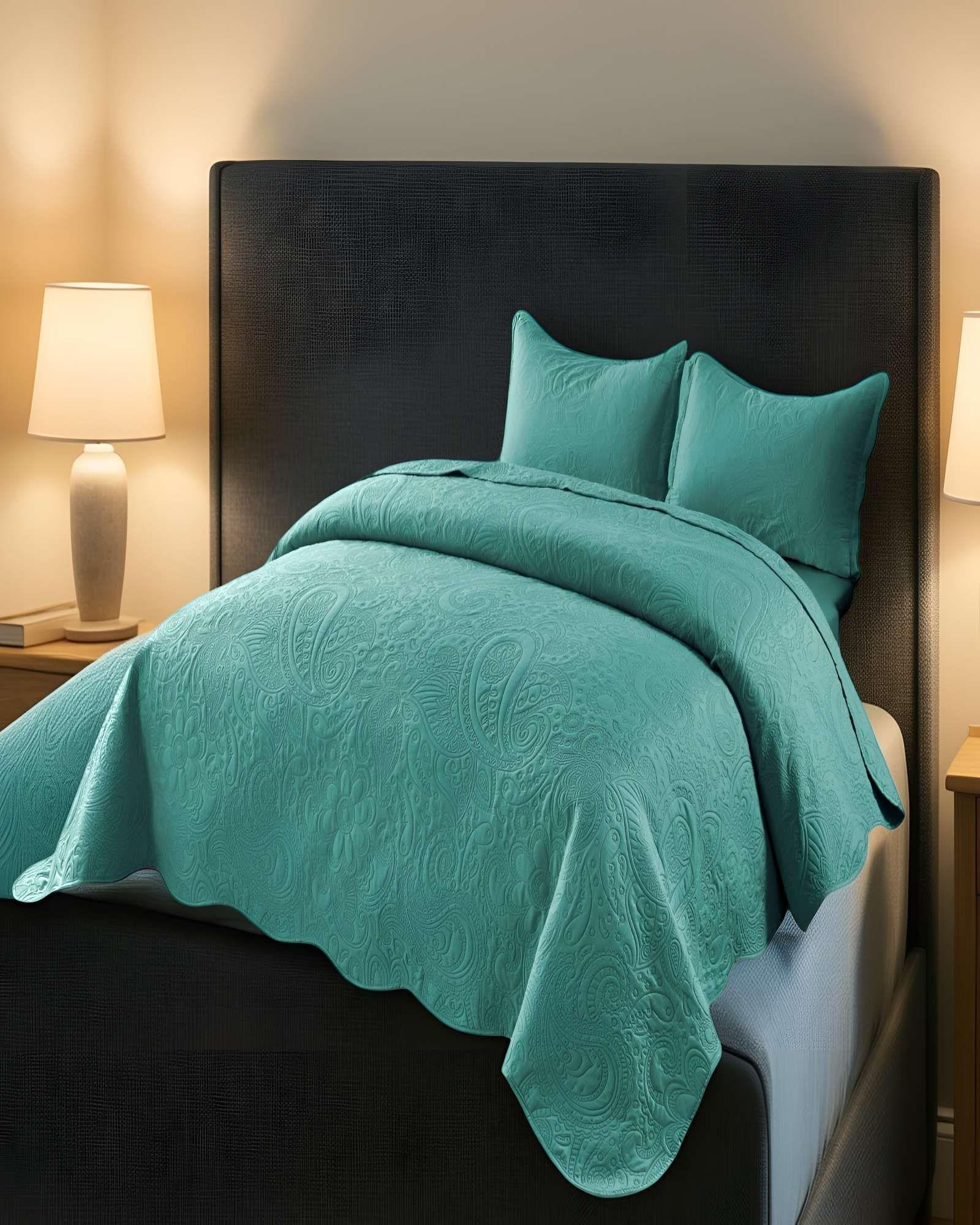 QUILT CUBRECAMA DE VERANO KING CON RELIEVE COLOR TURQUESA-2