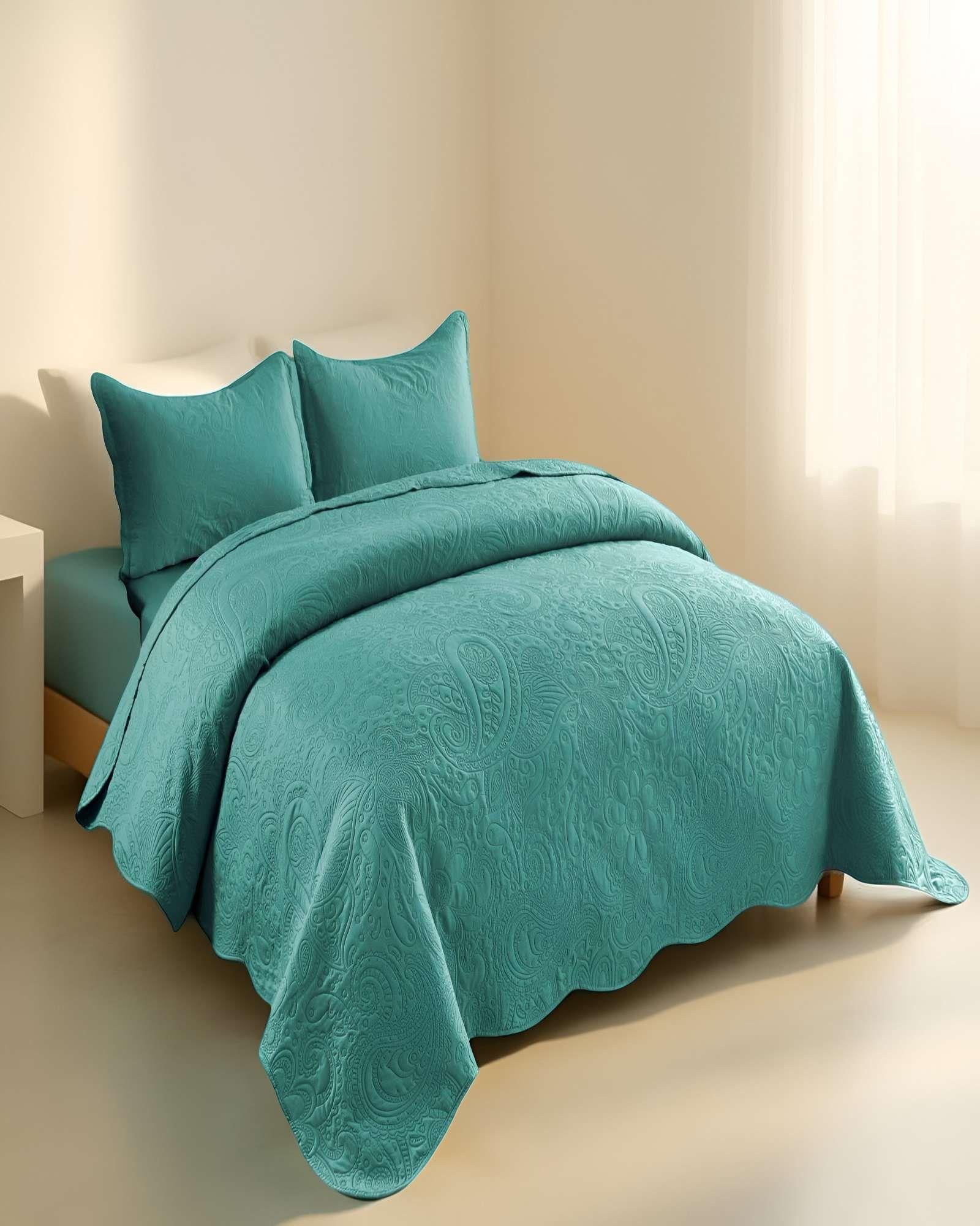 QUILT CUBRECAMA DE VERANO KING CON RELIEVE COLOR TURQUESA-3