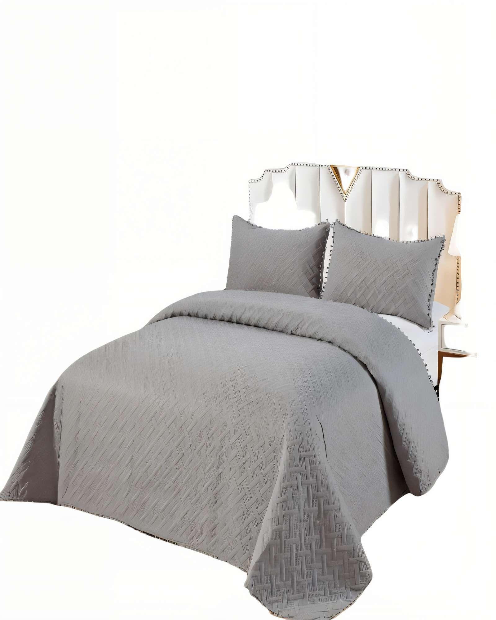 CUBRECAMA DE VERANO UNICOLOR CON POMPON 2P COLOR GRIS-0