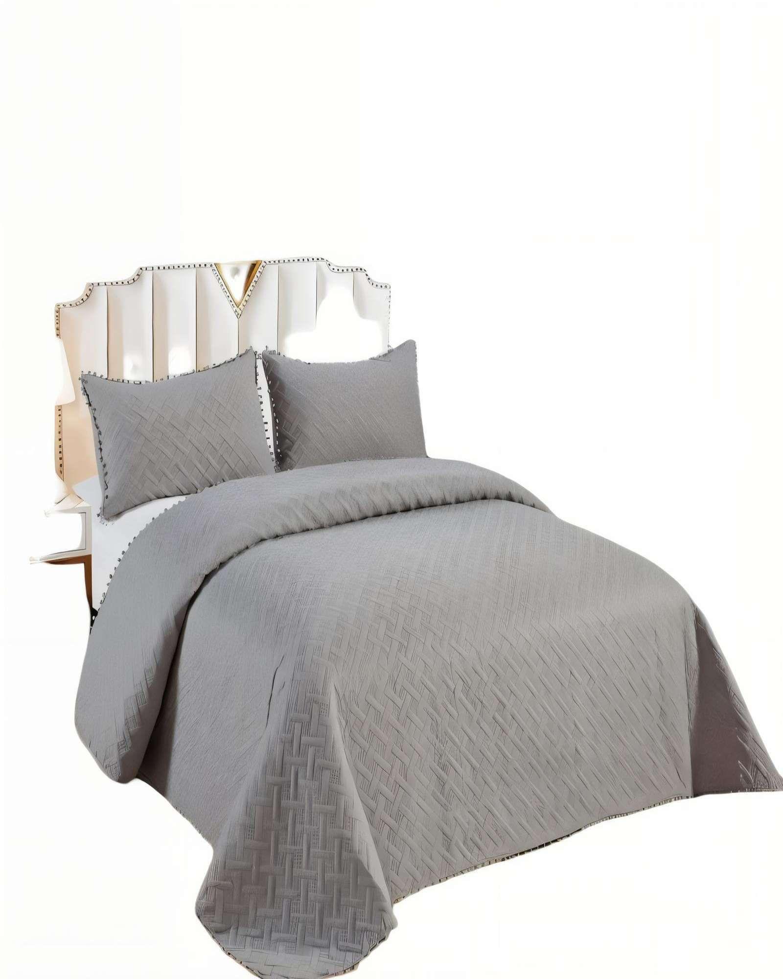 CUBRECAMA DE VERANO UNICOLOR CON POMPON 2P COLOR GRIS-1