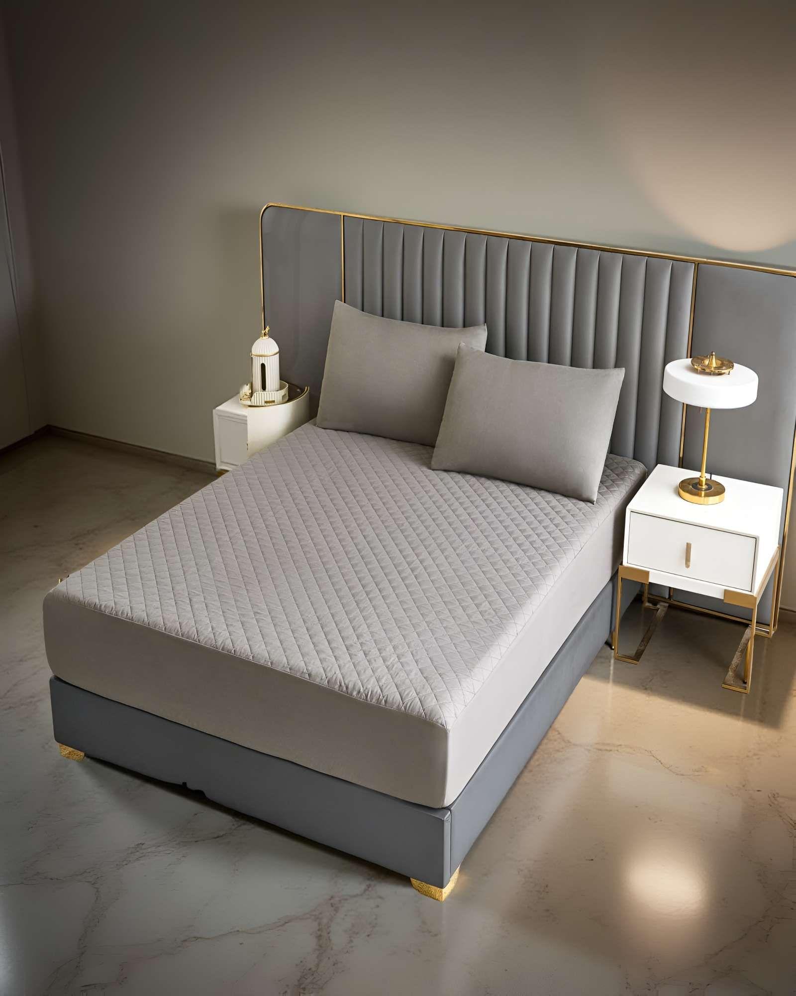 CUBRECOLCHON IMPERMEABLE PLAZA Y MEDIA COLOR GRIS CLARO-2