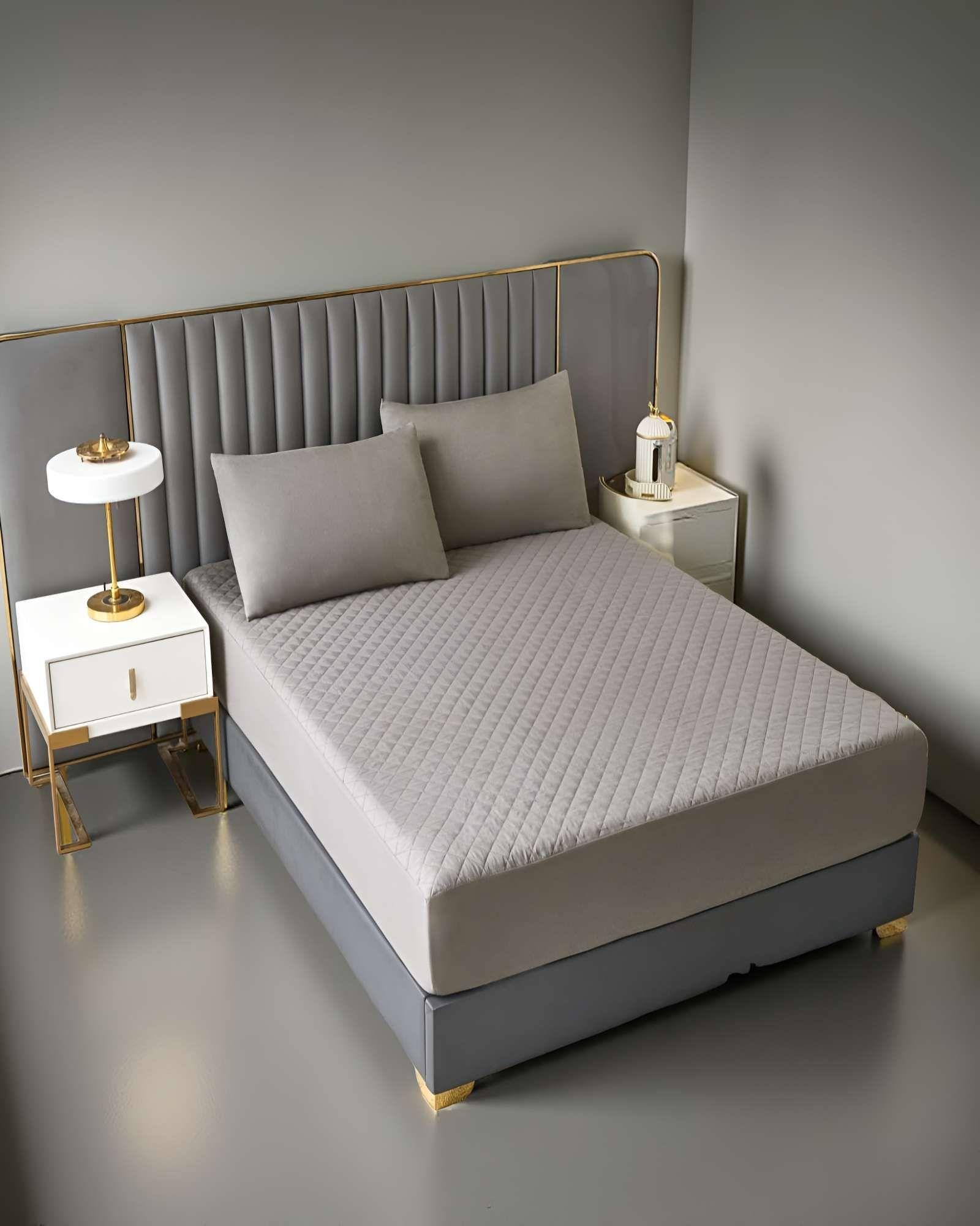 CUBRECOLCHON IMPERMEABLE PLAZA Y MEDIA COLOR GRIS CLARO-3