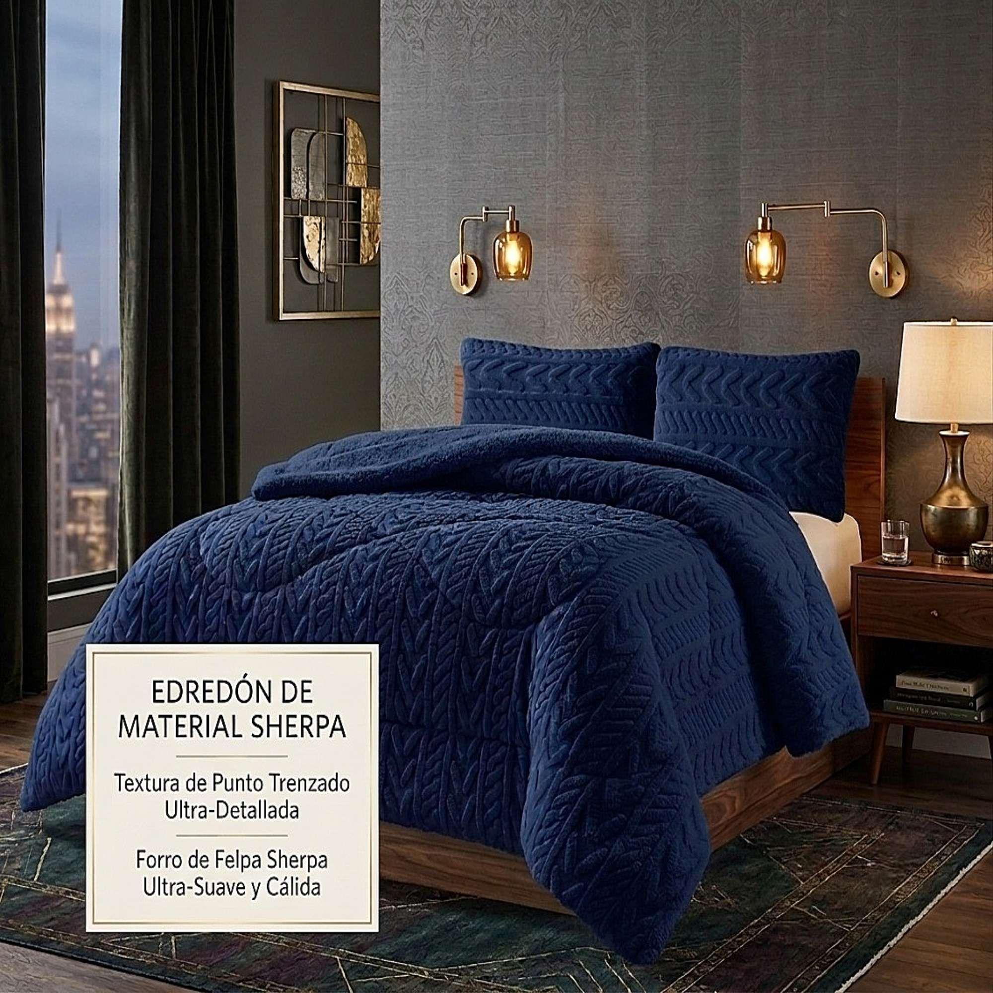COBERTOR SHERPA TEXTURIZADO RM 2 PLAZAS AZUL O-3