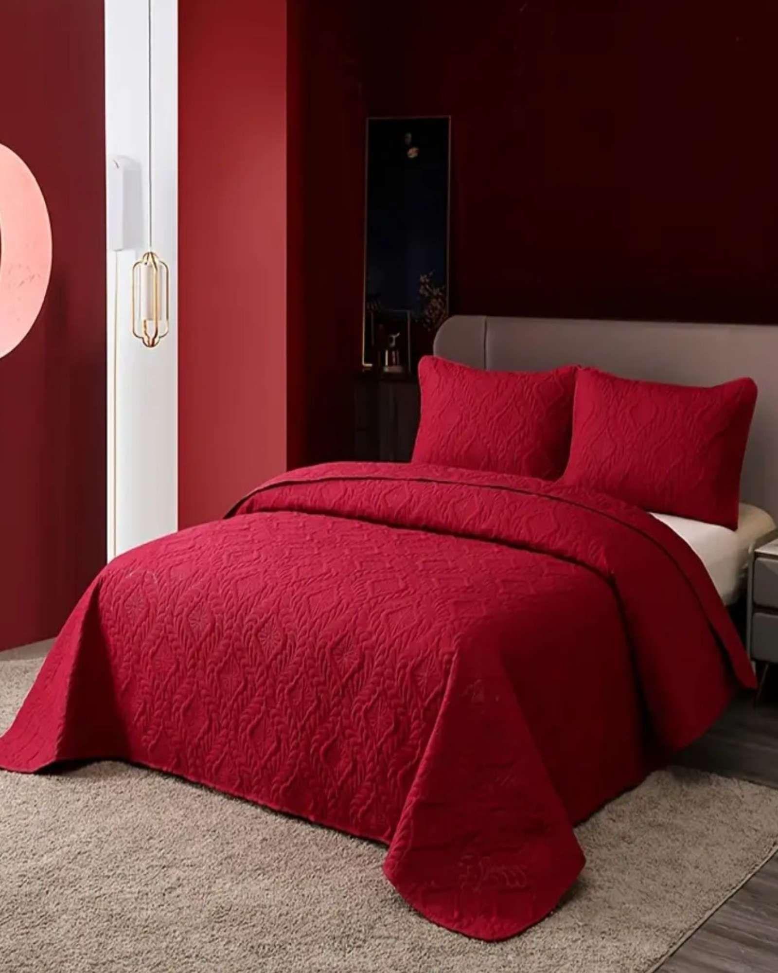 CUBRECAMA QUILT DE VERANO SUPER ELEGANTE 2 PLAZAS 230X250 CM COLOR BURDEO-3