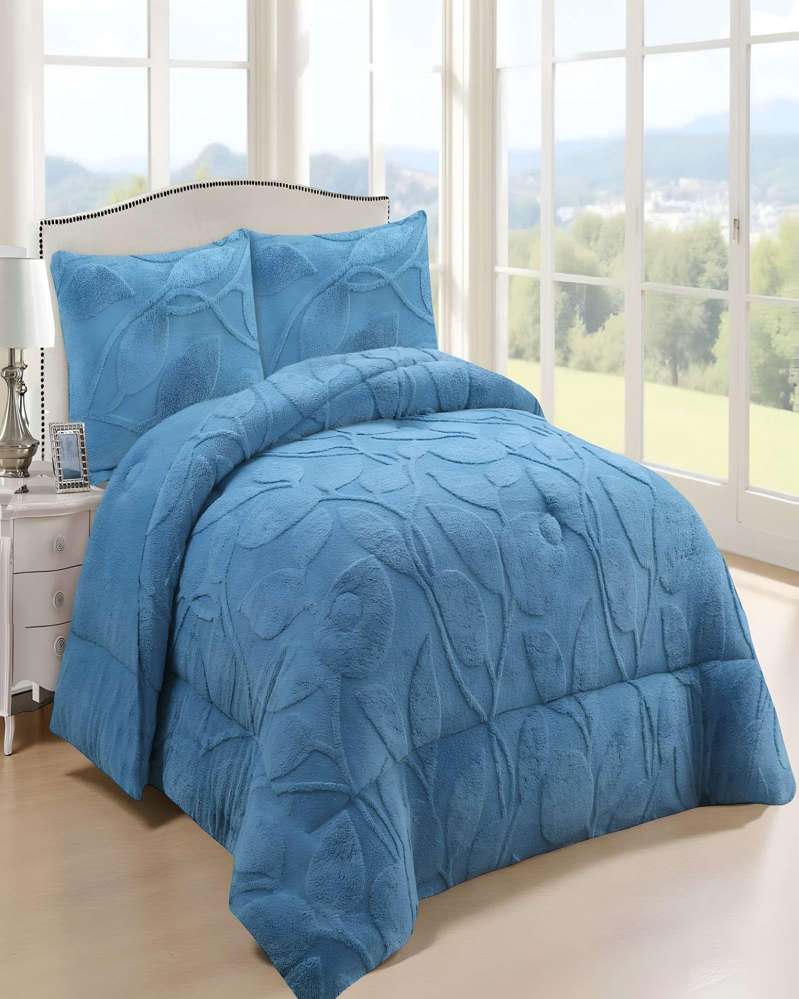 COBERTOR SHERPA TEXTURIZADO RY KING AZUL CLARO-3