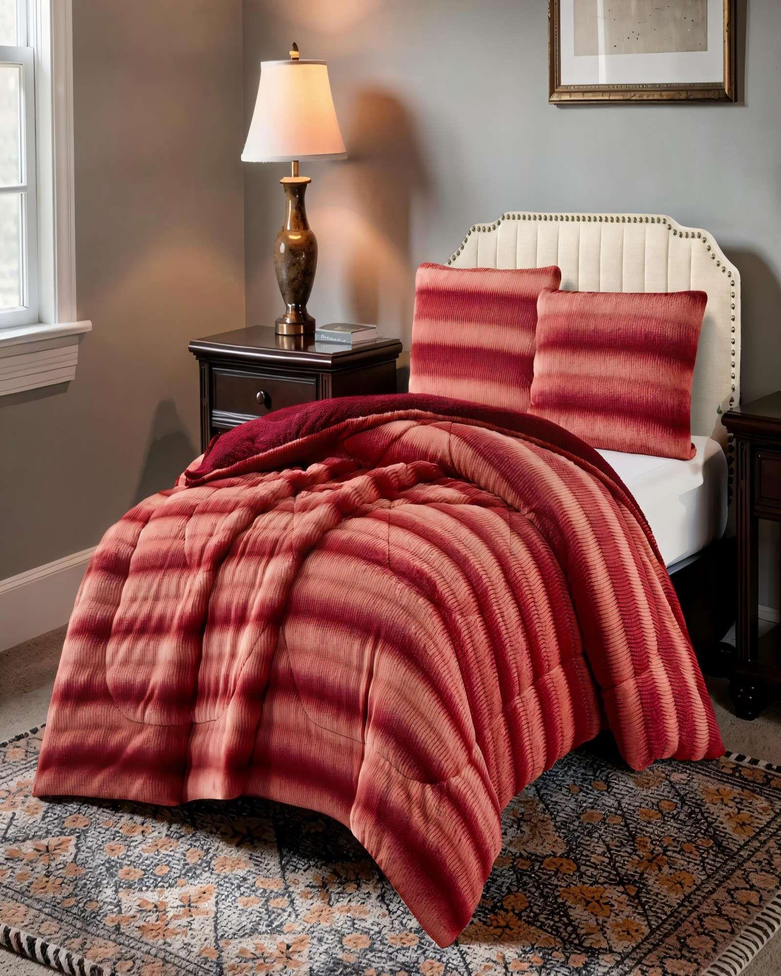 COBERTOR PIEL DE CONEJO IMITACION CON DISEÑO 2PLAZA COLOR ROJO-3