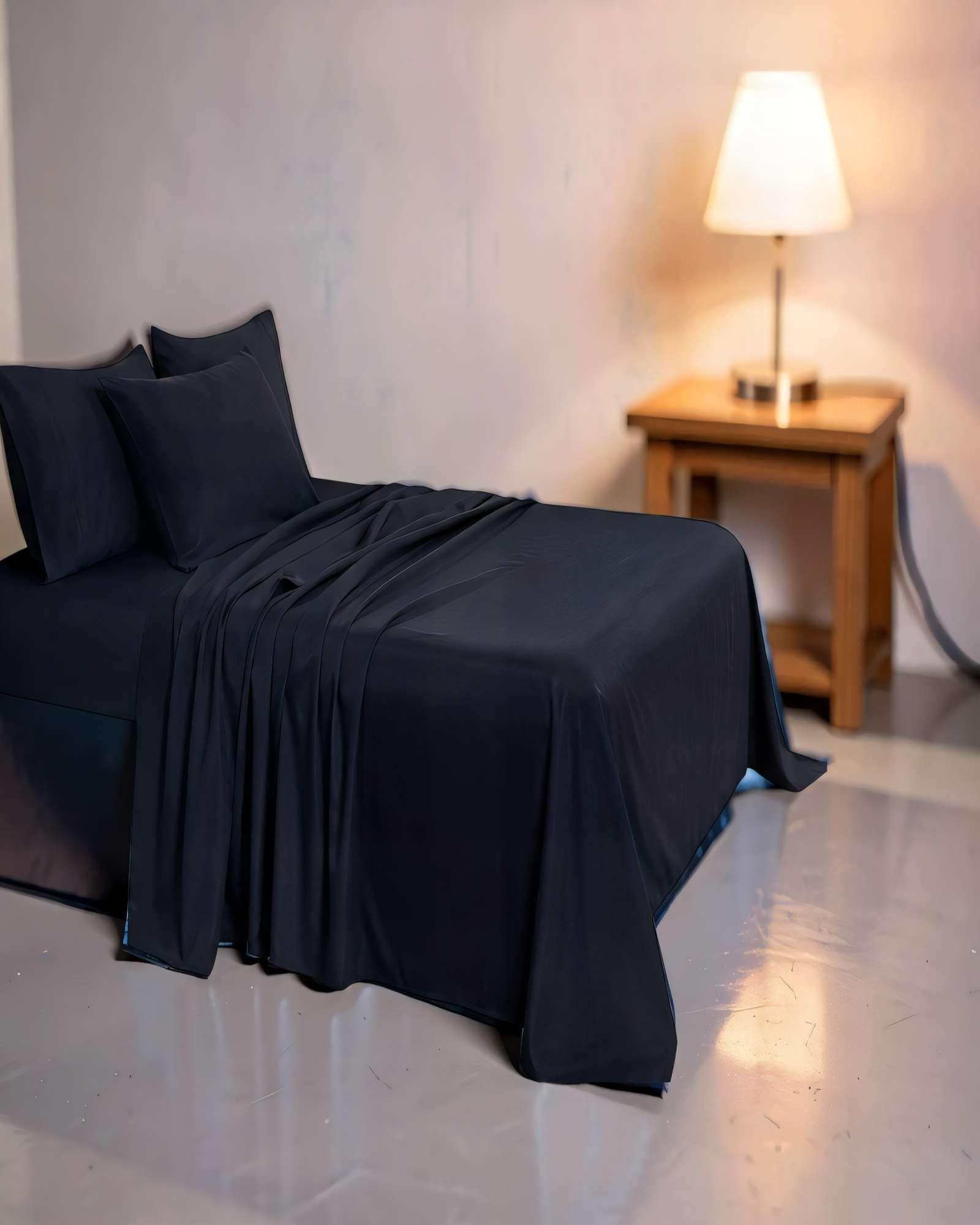 SET DE  SABANA 200 HILOS 2 PLAZAS COLOR NEGRO-2