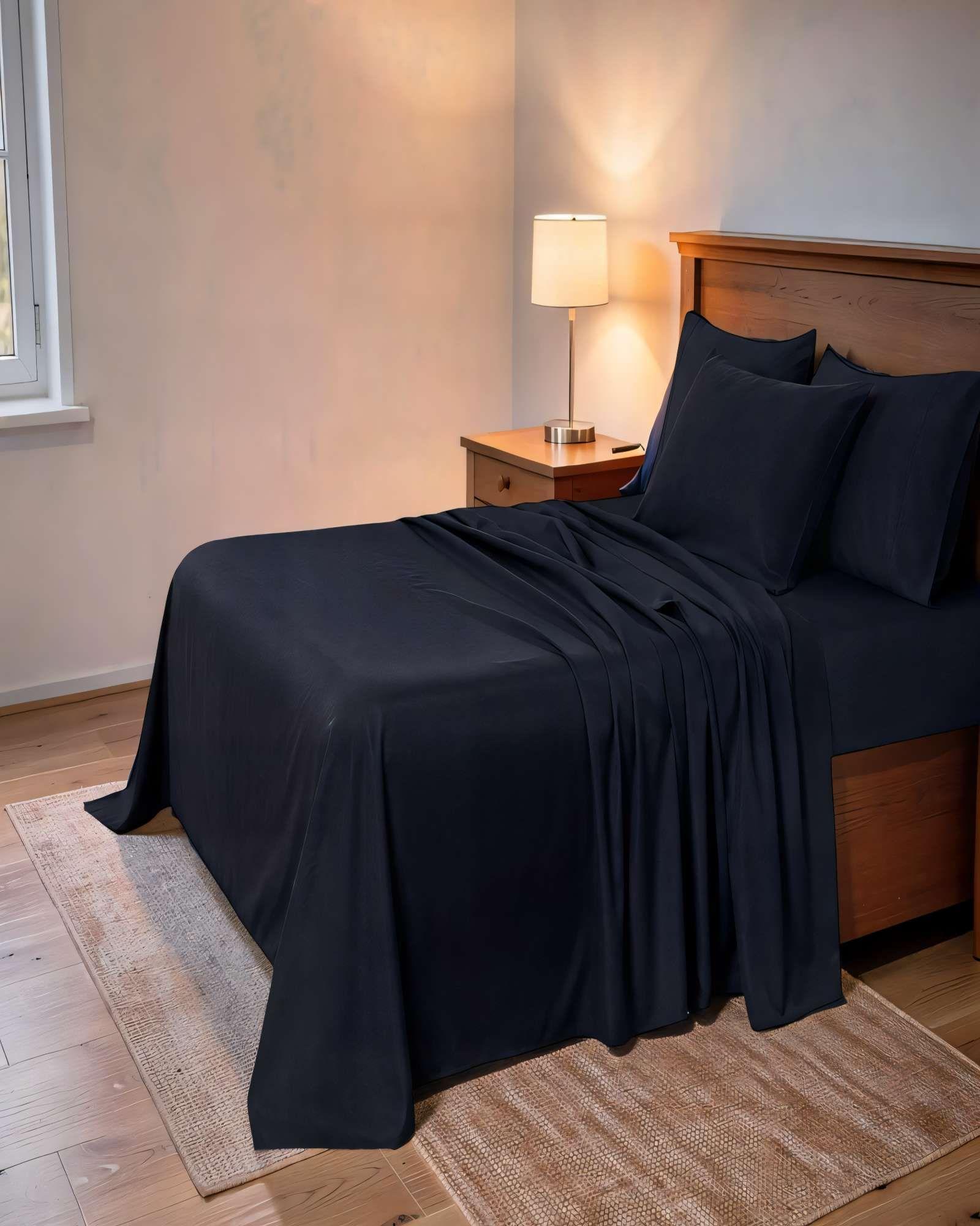 SET DE  SABANA 200 HILOS 2 PLAZAS COLOR NEGRO-3