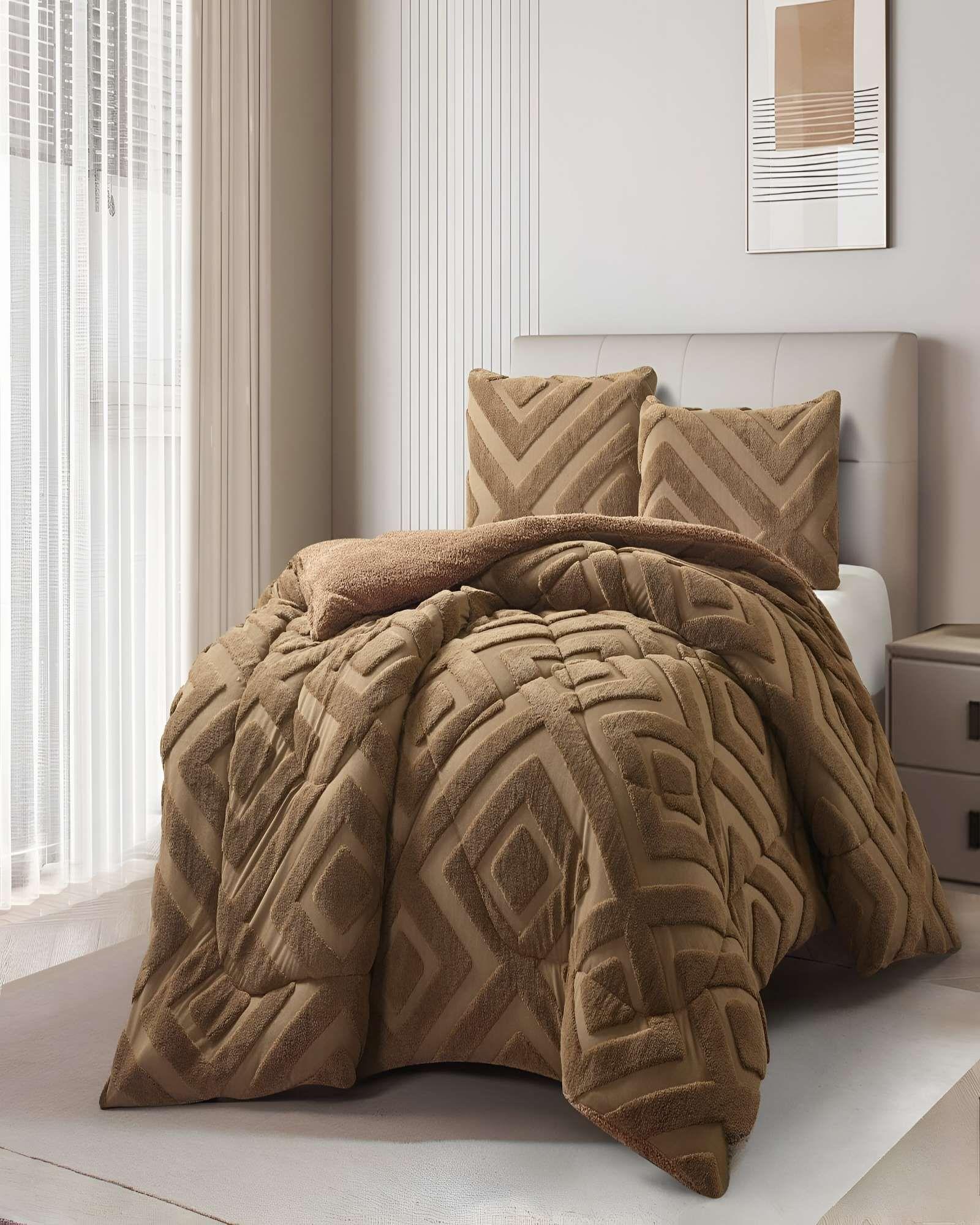 COBERTOR CON CHIPORRO DE JACQUERD CUTTING KING 250X270CM CAFE B1-2