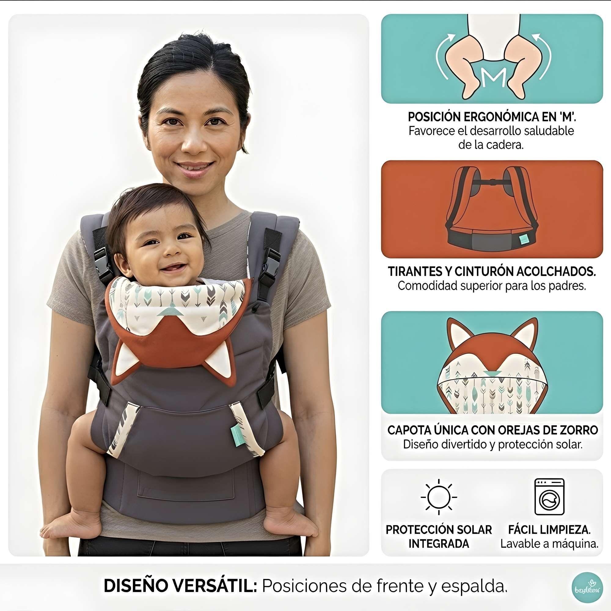 PORTABEBÉS ERGONOMICO CON CAPUCHA 4 EN 1 AJUSTABLE GRIS O-3