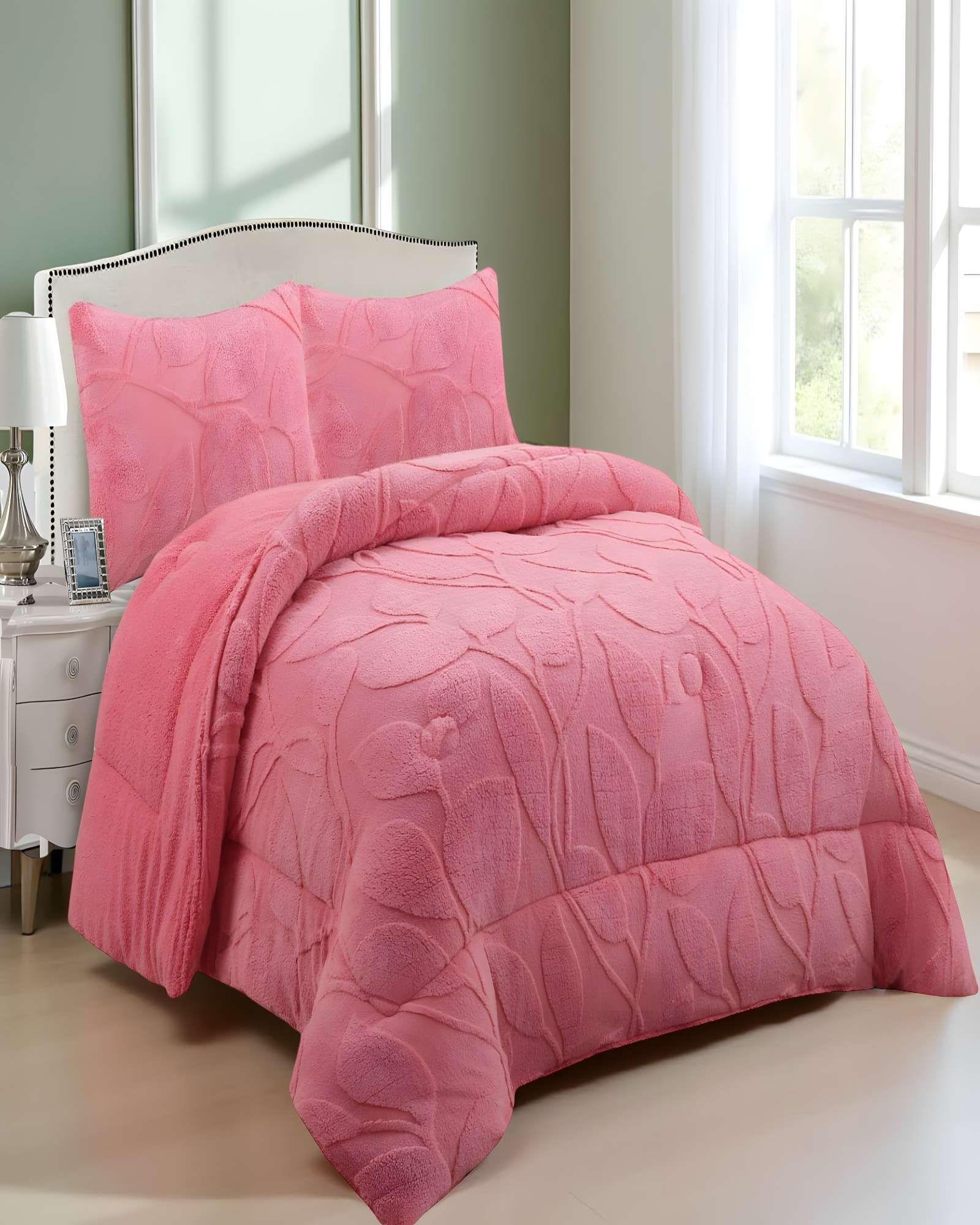 COBERTOR SHERPA TEXTURIZADO RY KING ROSADO 2-2