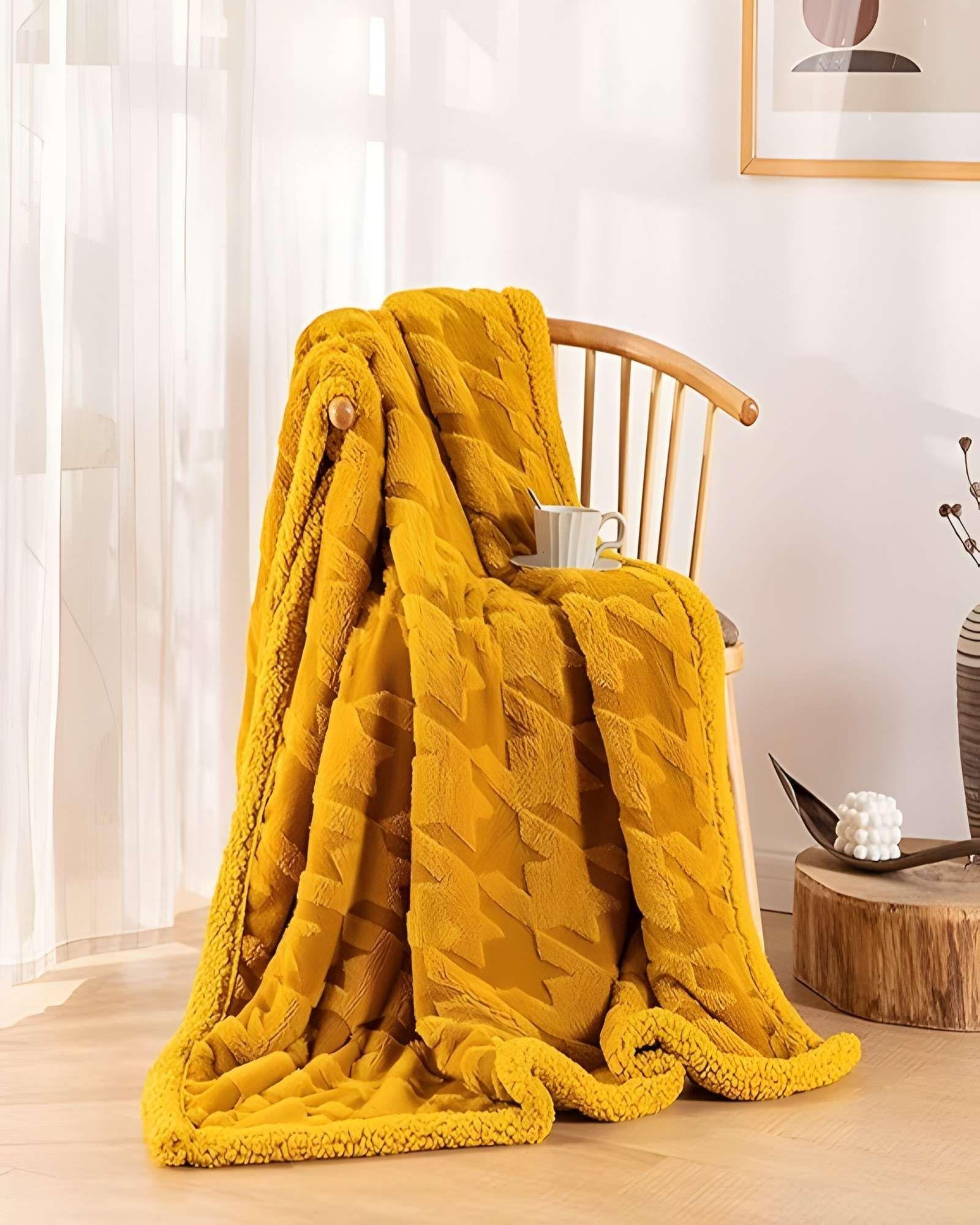 FRAZADA ELEGANTE 2 PLAZAS AMARILLO 200X230CM J8-4